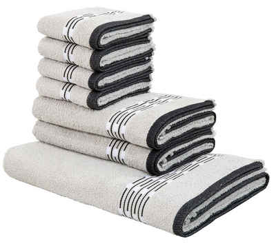 my home Handtuch Set Jonnie, Walkfrottee (Set, 7-St), Handtücher aus 100% Baumwolle, Handtuchset mit gemusterter Bordüre