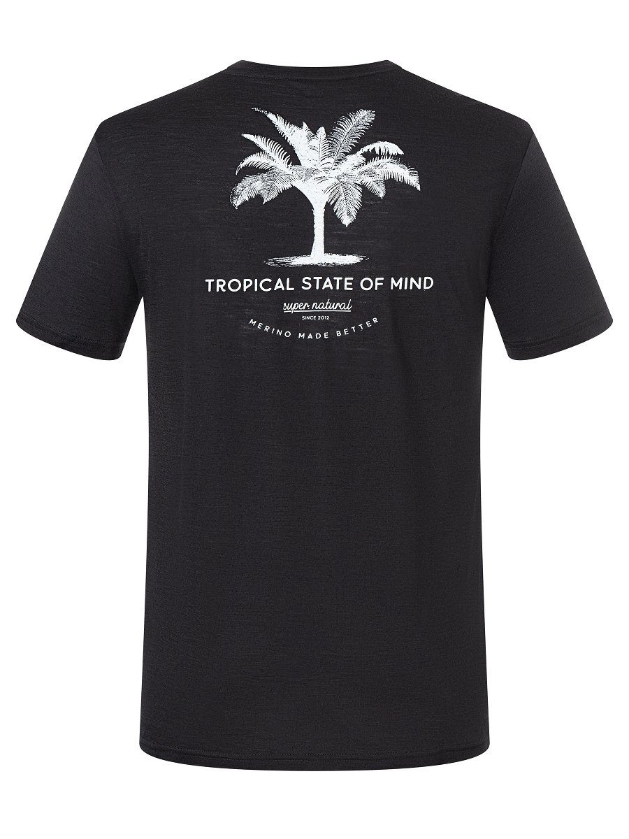 SUPER.NATURAL Print-Shirt Merino Black/Fresh funktioneller White Jet T-Shirt PALM Merino-Materialmix M T(R)EE
