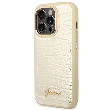 Guess Handyhülle Guess Apple iPhone 14 Pro Hardcase Schutzhülle Croco Collection Gold