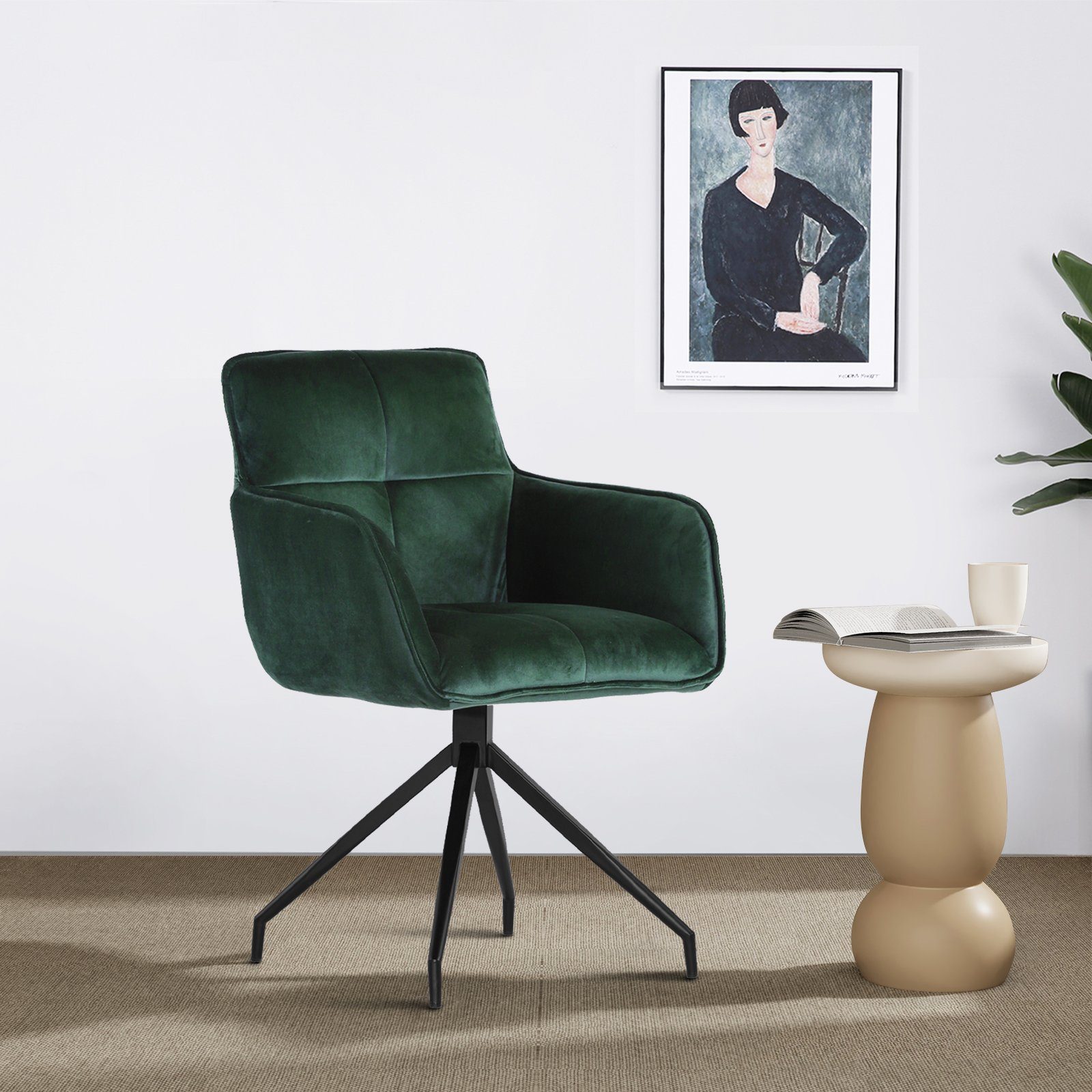 Jiexi Esszimmerstuhl Bürostühle mit Armlehnen gepolstertes Kissen mit Metallfüßen Grüner Satz von 1