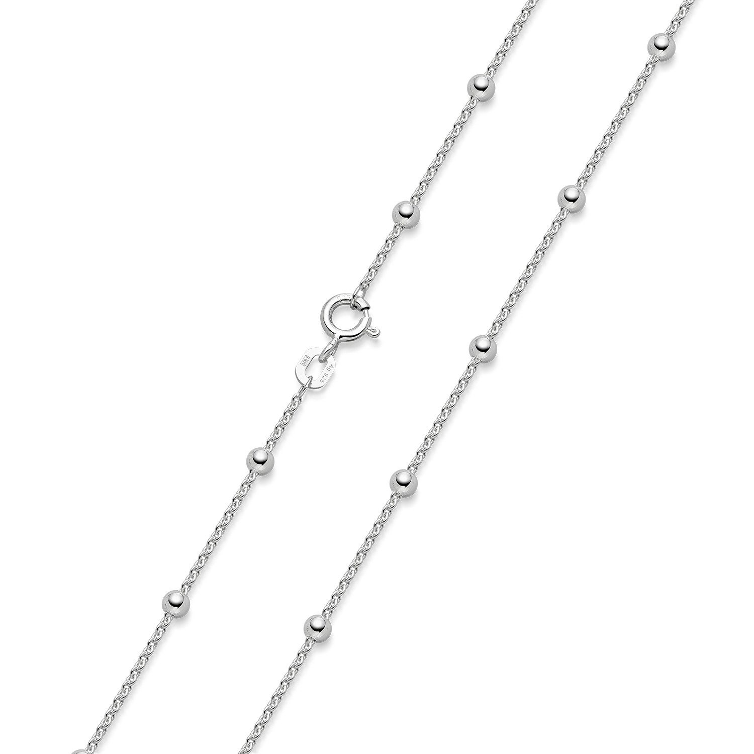 Materia Collierkettchen Damen Mädchen Silber Kugelkette 40-70cm K103, 925 Sterling Silber, rhodiniert