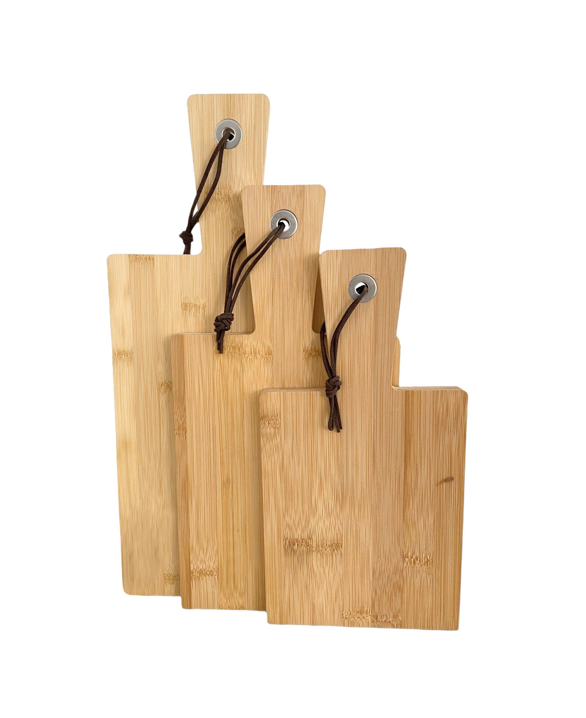 Spetebo Frühstücksbrett Bambus Schneidebrett 3er Set - 40 / 33 / 29 cm, Holz, (Packung, 1 tlg), Küchen Servier Brett mit Griff