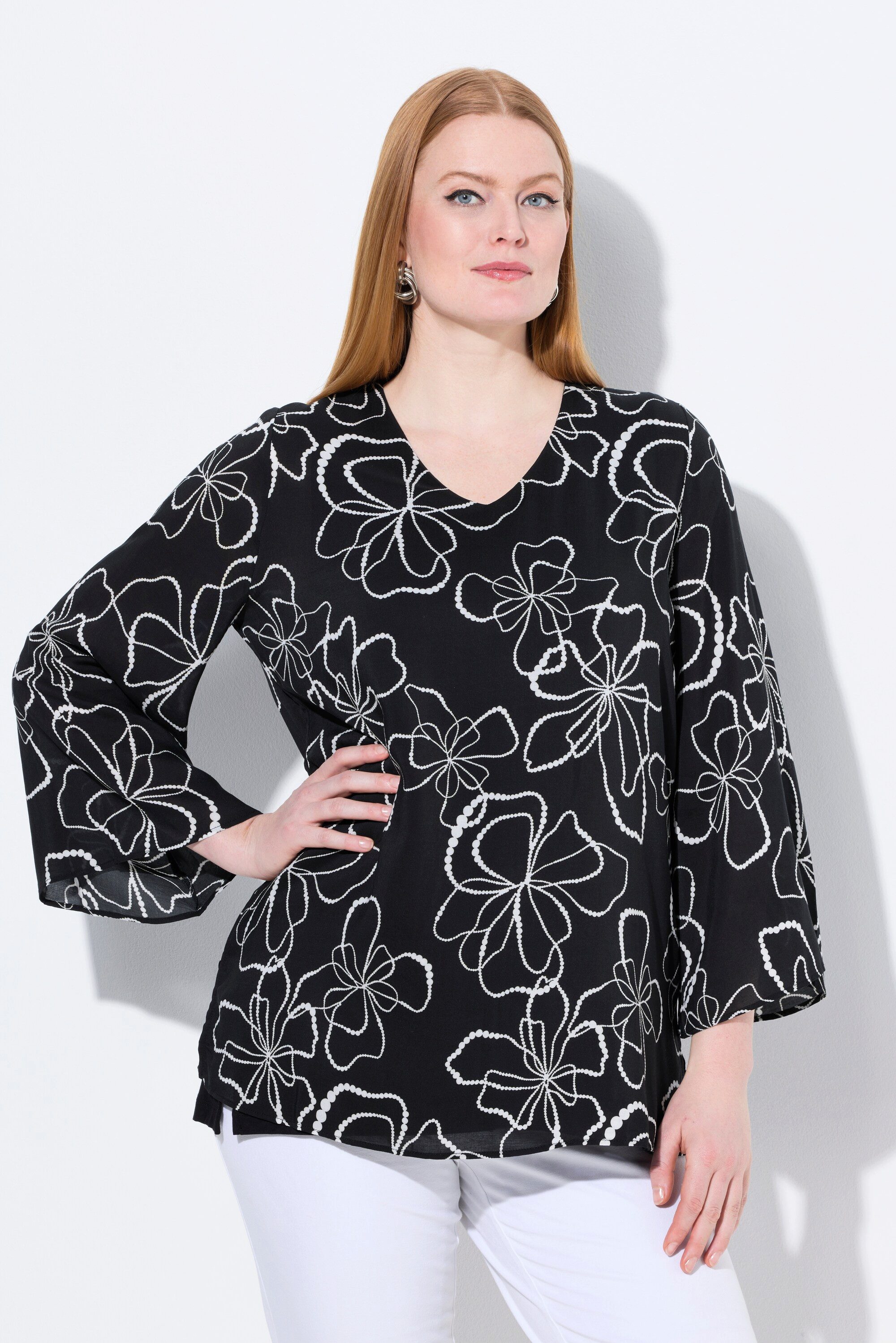 Ulla Popken Druckbluse Shirtbluse doppellagig V-Ausschnitt günstig online kaufen
