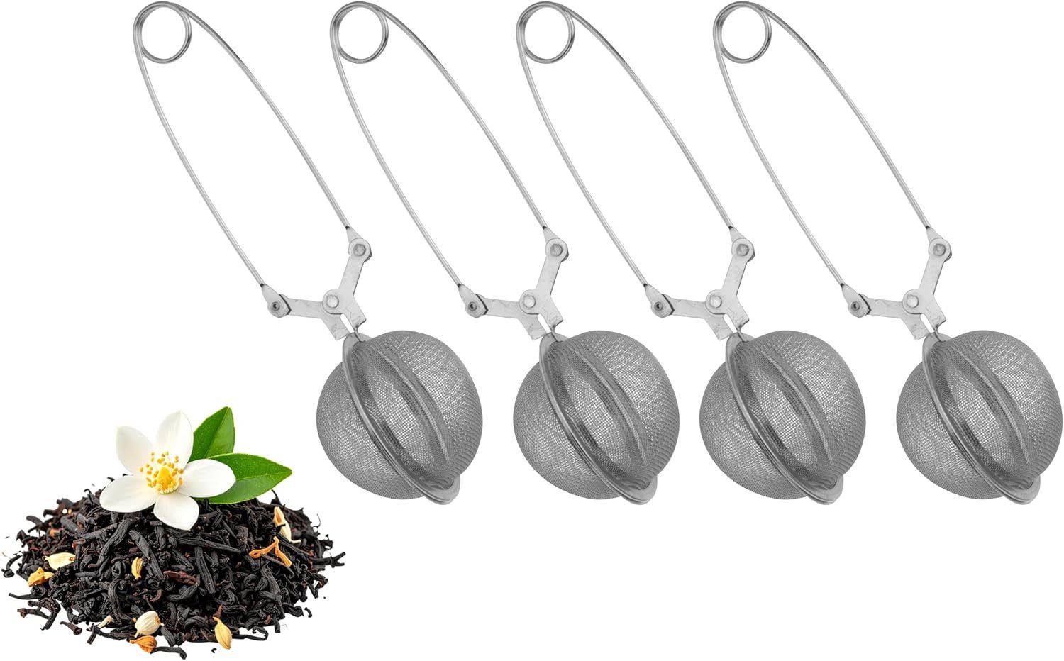 mucHome Teesieb Teesieb 4x Teezangen aus rostfreiem Edelstahl, Teekugel Ø 5cm, (4-St)