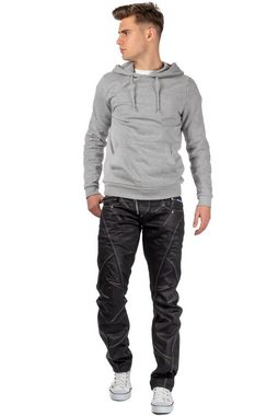 Cipo & Baxx 5-Pocket-Jeans Hose BA-C0812 in Schwarz Glänzend mit weißen Nähten