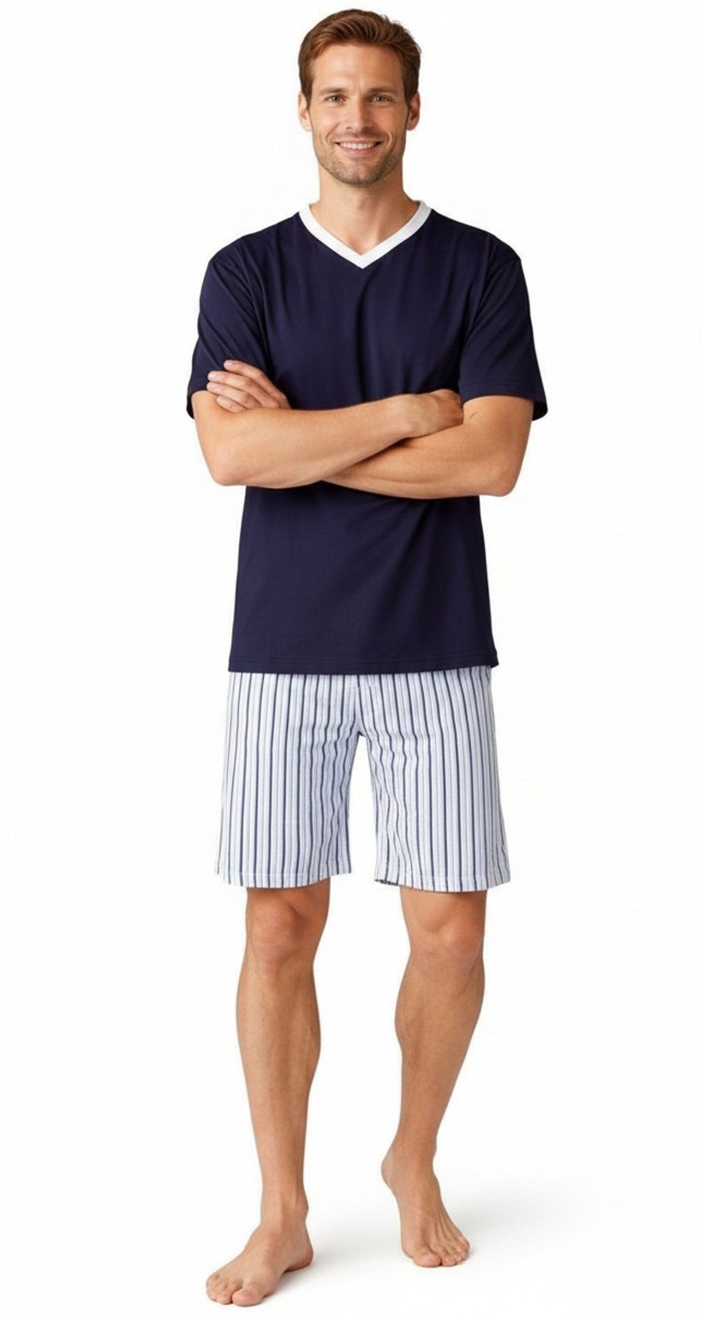 Moonline Shorty Kurzer Herren Schlafanzug Pyjama Nachtwäsche Kurzarm 100% Baumwolle (2 tlg) atmungsaktiv