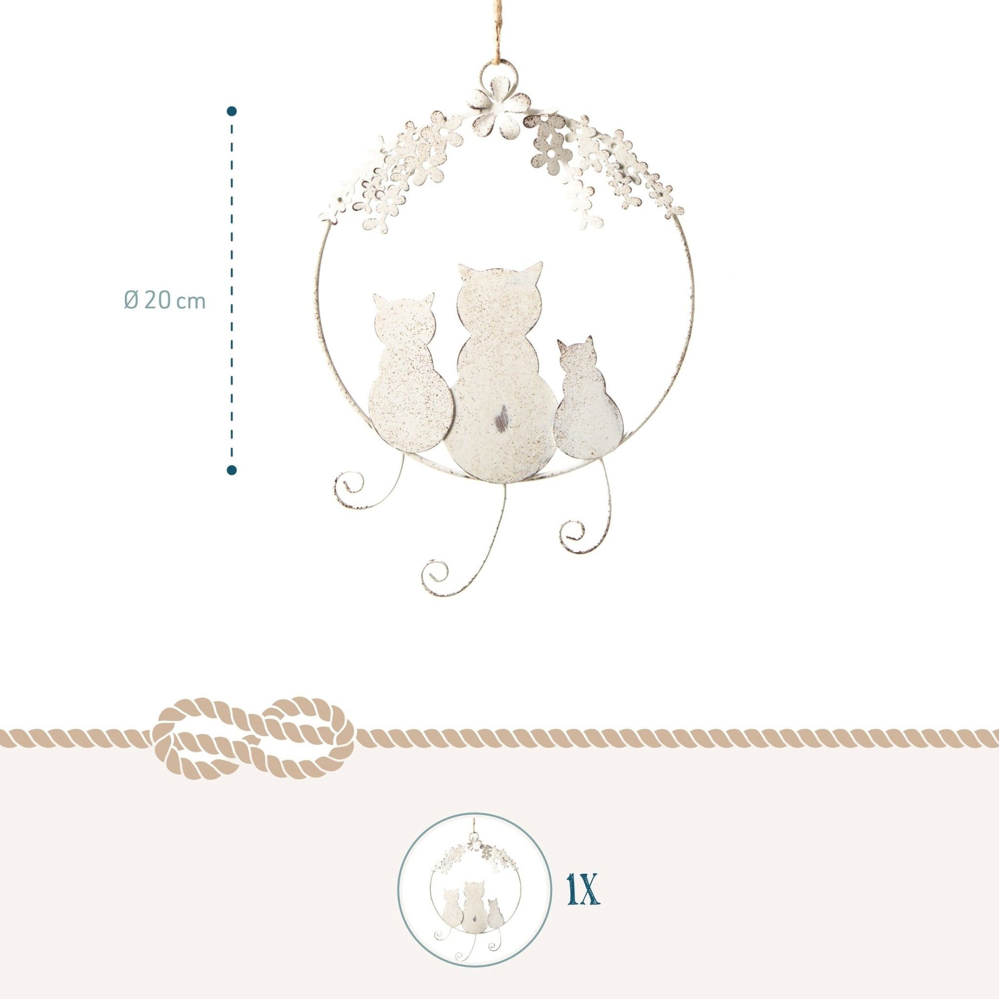 Logbuch-Verlag Dekofigur Türkranz Katzenfamilie zum Aufhängen - Creme beige Geschenk aus Metall