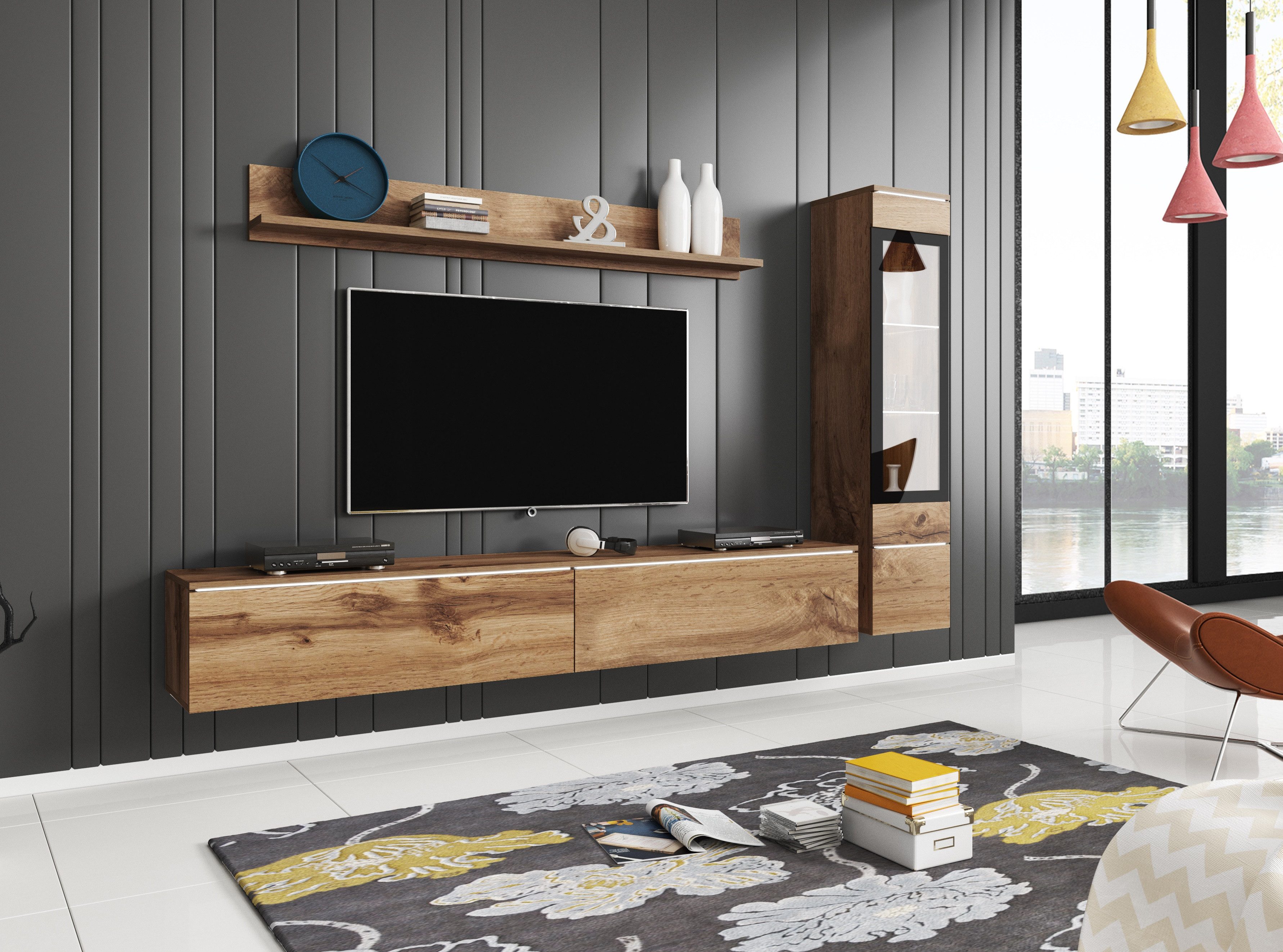 INOSIGN Wohnwand VERA I, Vitrinen Türanschlag links/rechts wechselbar, (Komplett-Set, 3-St), Vitrine mit Verglasung, stehend und hängend, inklusive Beleuchtung