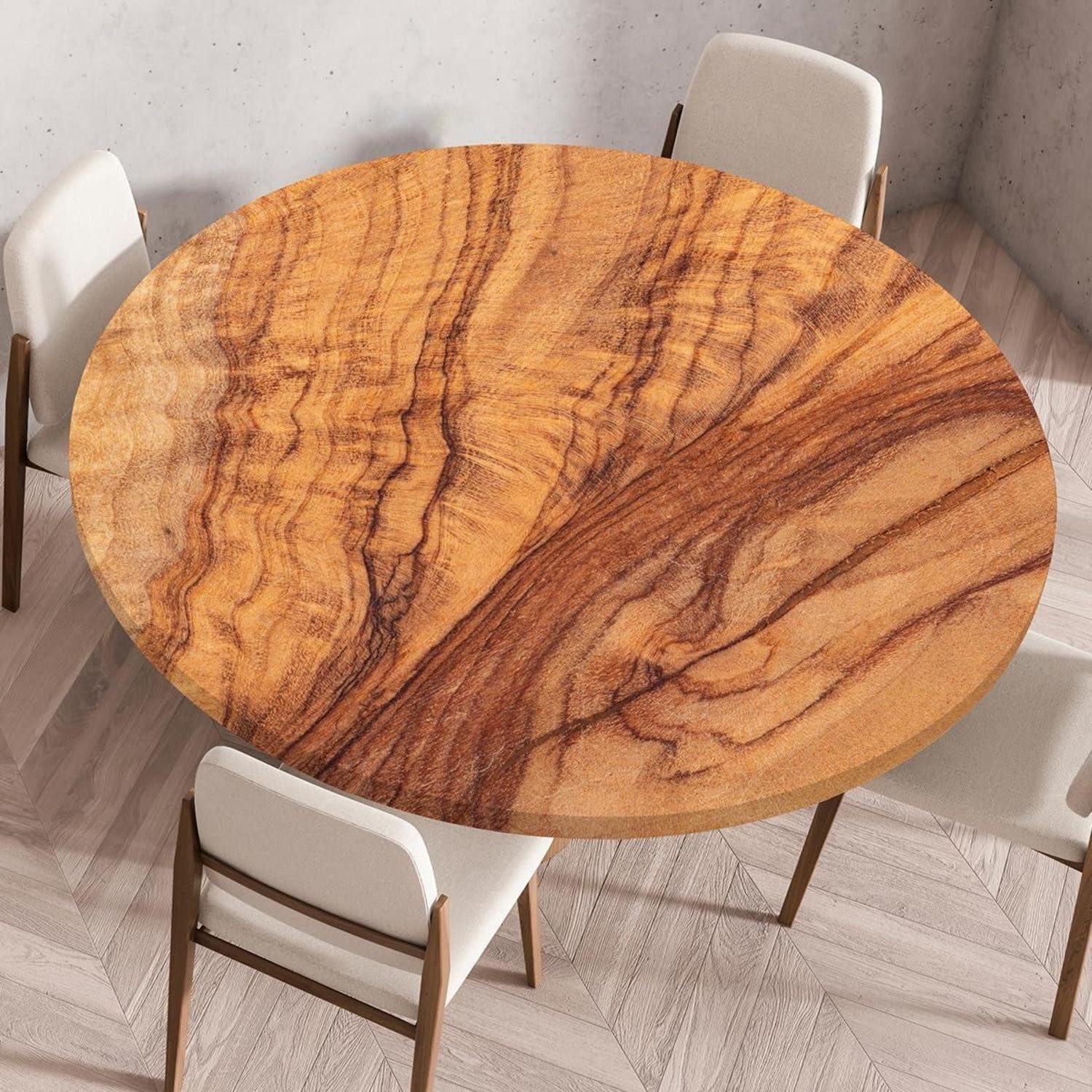 LuxusKollektion Tischdecke Tischdecke rund 80cm elastisch braun 3D-Holzoptik