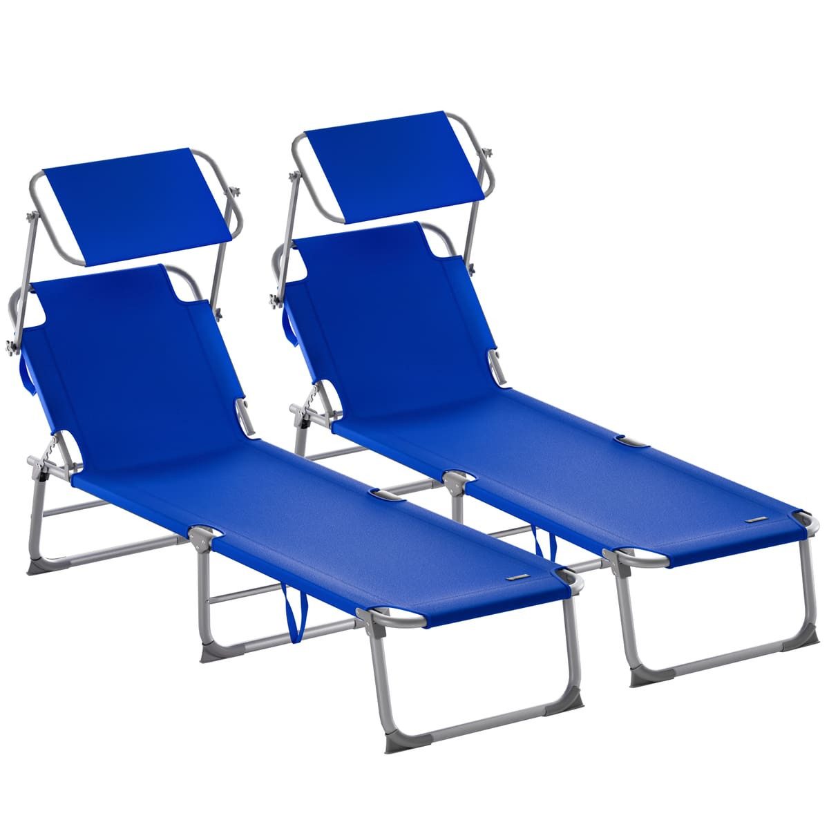 Casaria Gartenliege Hawaii, 2 St., 2er Set Sonnenliege Klappbar mit Dach Camping Strandliege Garten Blau