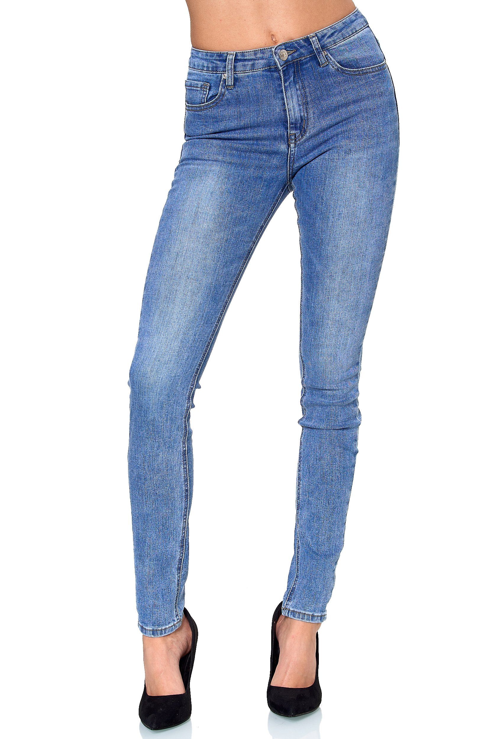 Elara Skinny-fit-Jeans Elara Damen High Waist Hose Skinny Jeans EL09D2  Blau-54 (7XL) (1-tlg)