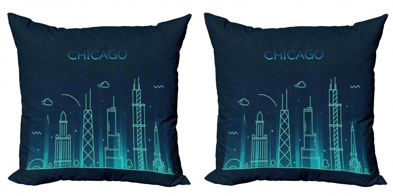 Doppelseitiger Abakuhaus Blue Modern Skyline Digitaldruck, Kissenbezüge Chicago (2 Stück), Panorama Accent