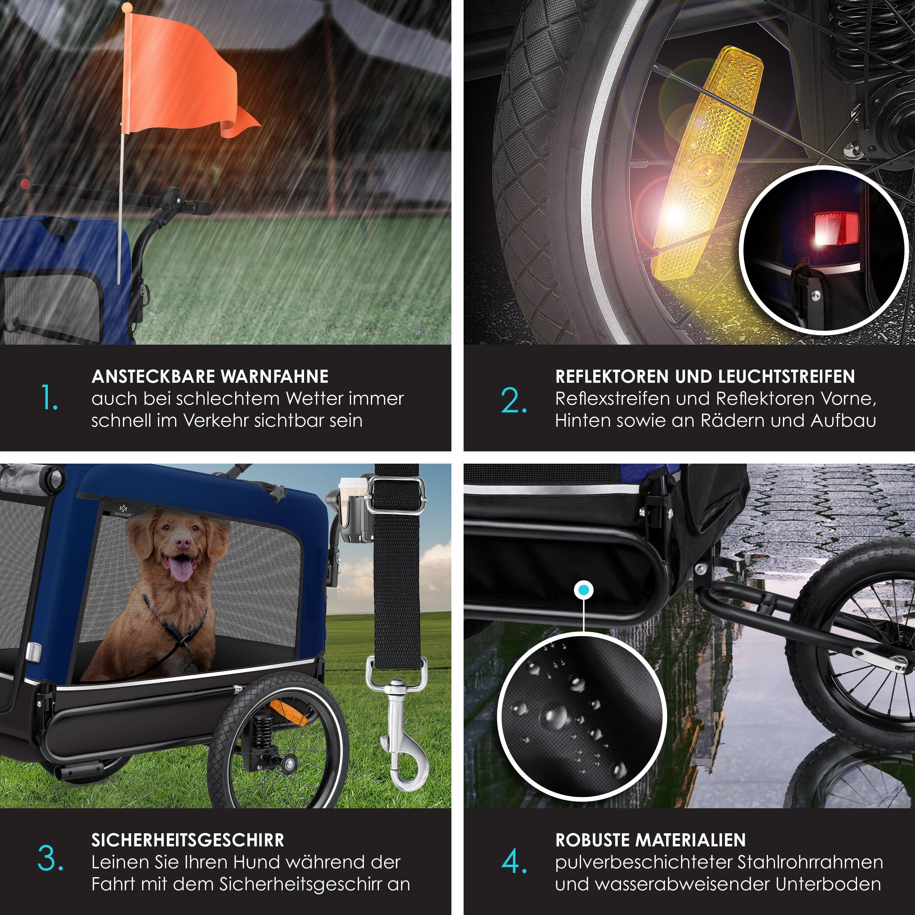 KESSER Fahrradhundeanhänger, Hundeanhänger Boxer 3-in-1 Hundebuggy Jogger Fahrradanhänger – Bild 4 von 5