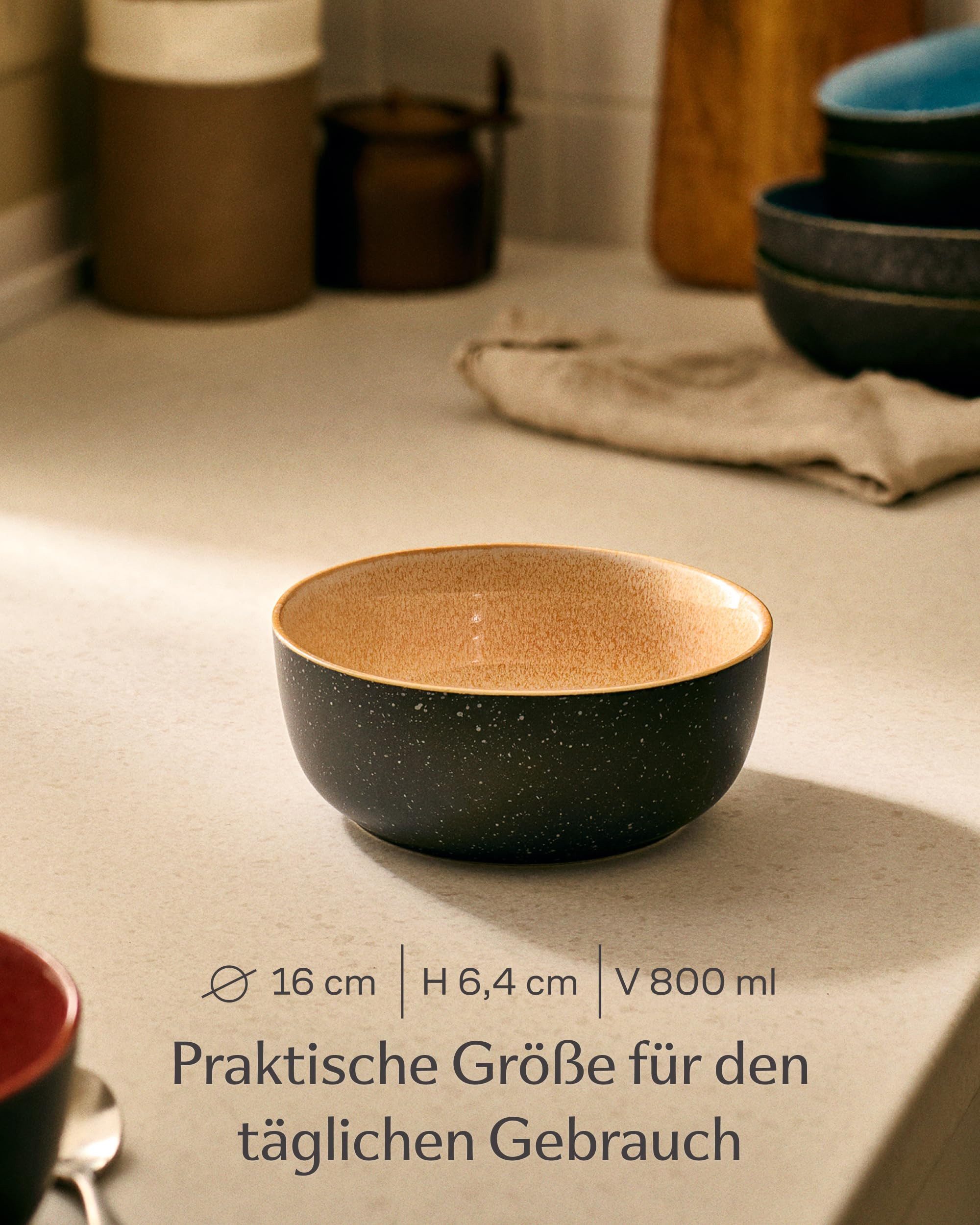 Cosumy Müslischale Steingut Geschirr Set 4 Personen – Handgefertigtes Tafelservice, Steingut, (Einzelartikel, 4-tlg), Handglasiert- Mikrowellenfest - Spülmaschi – Bild 4 von 5