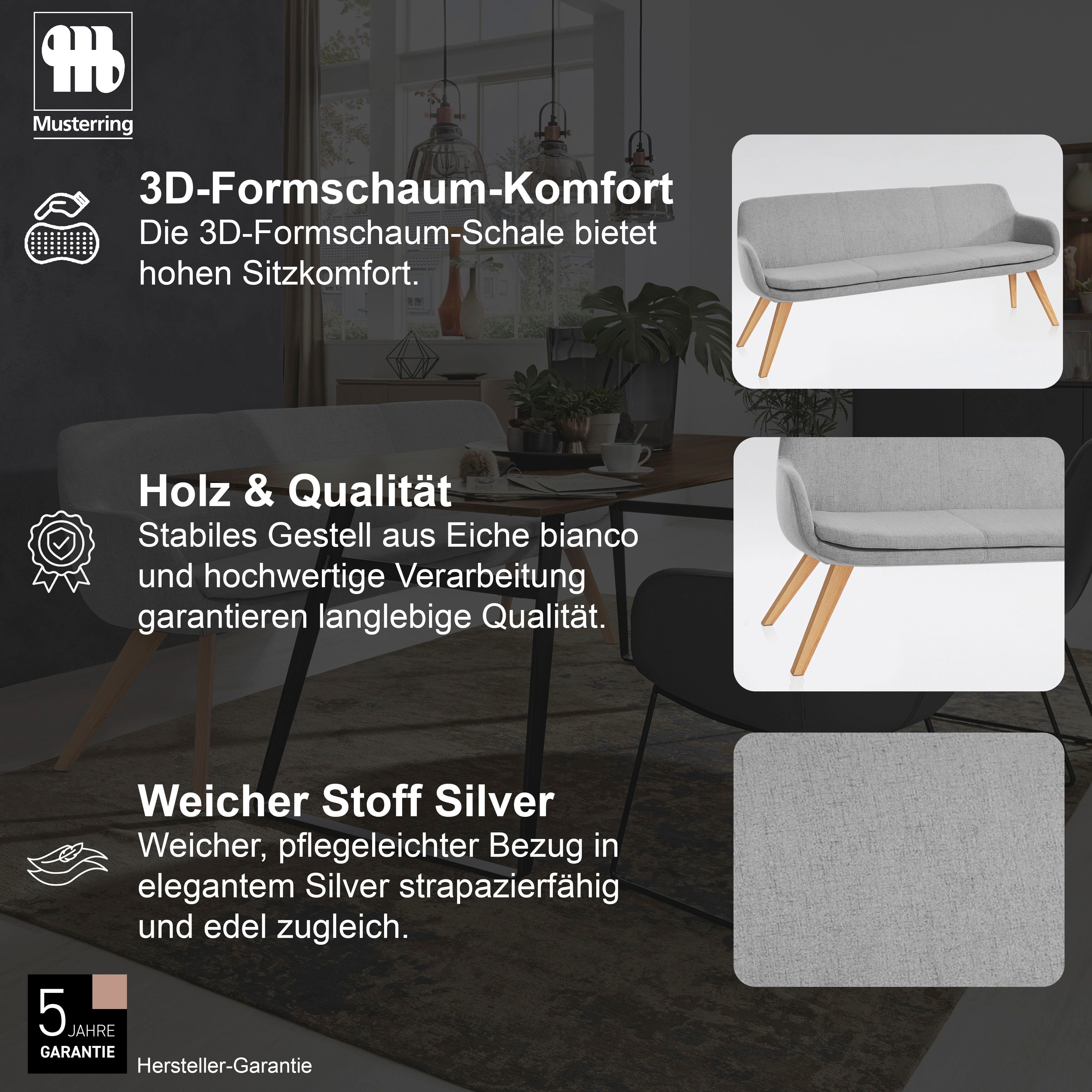 Musterring Essbank Tavia, Stativgestell aus Eiche bianco massiv, Breite 180, 200 oder 220 cm