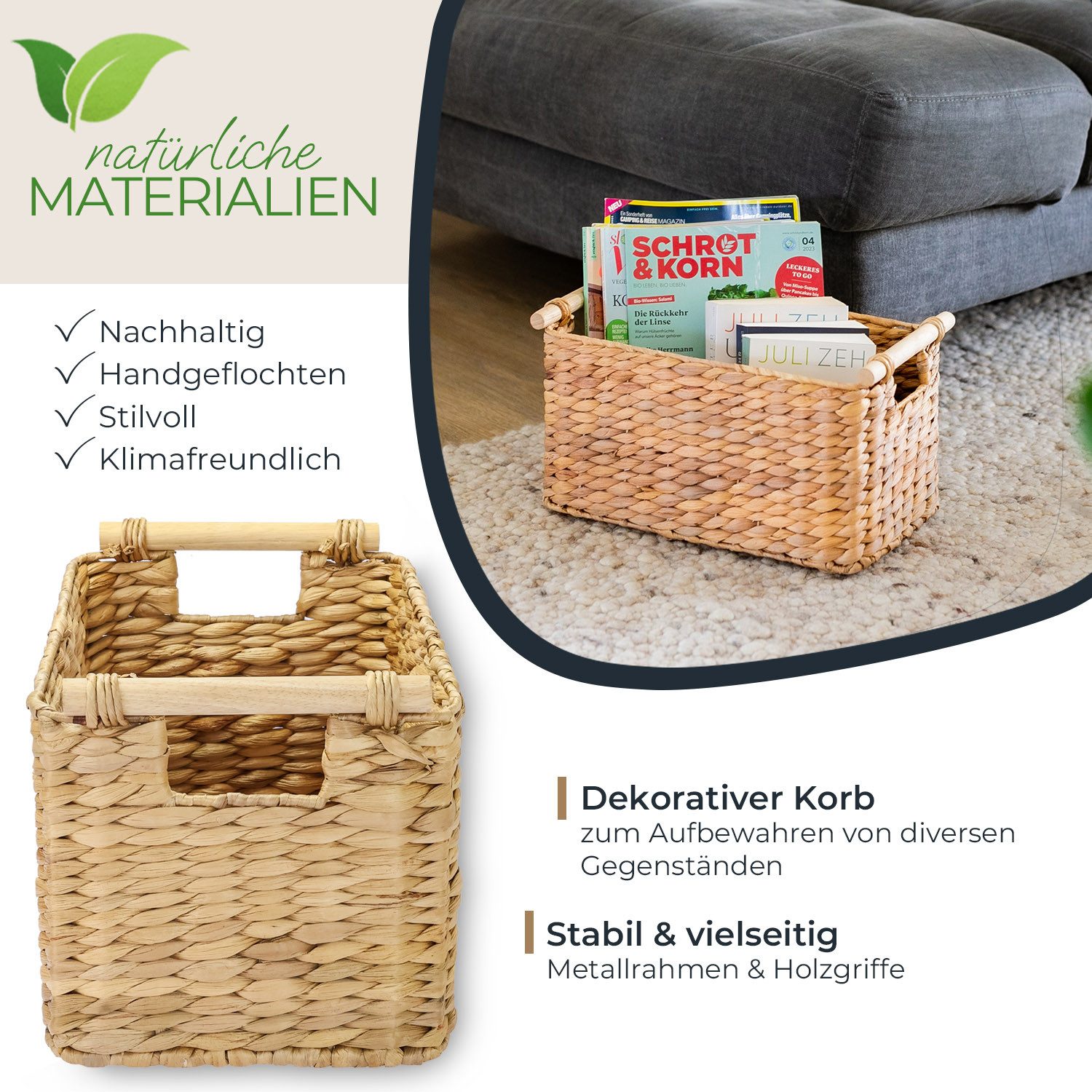 HMF Aufbewahrungskorb Aufbewahrungskorb mit Holzgriffen, Badezimmer Korb (1 günstig online kaufen
