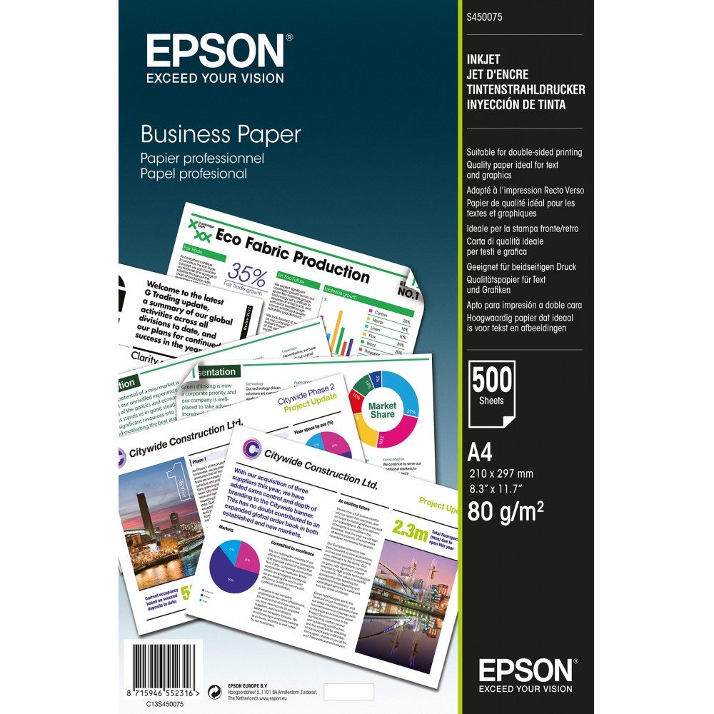 Epson Drucker- und Kopierpapier C13S450075 hochweißes A4 Papier 80 g/m², 500 Blatt