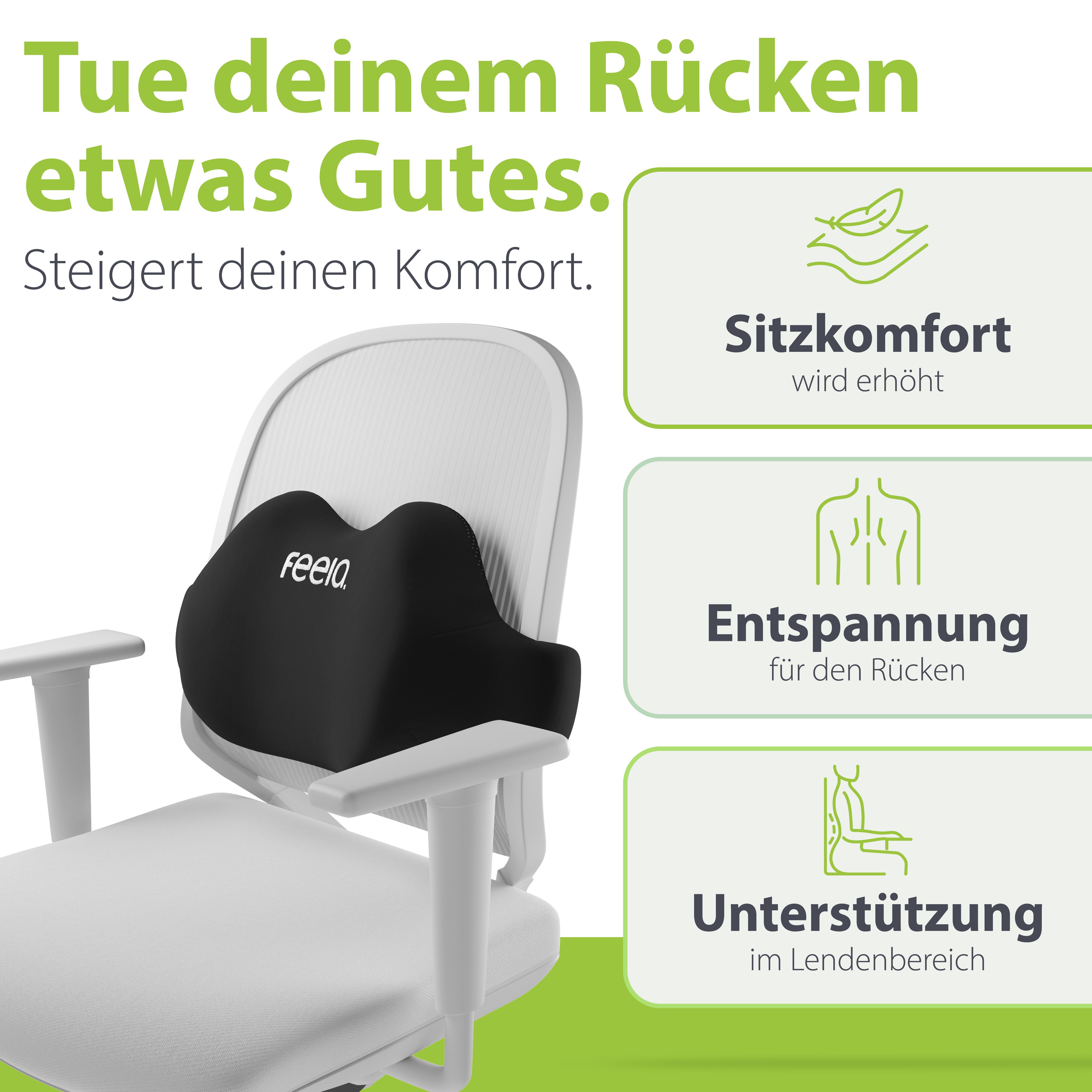 feela Rückenkissen Ergonomisches Rückenkissen – stützt Rücken & verbessert Haltung, Für Büro, Homeoffice & Zuhause – entspanntes Sitzen mit Komfort