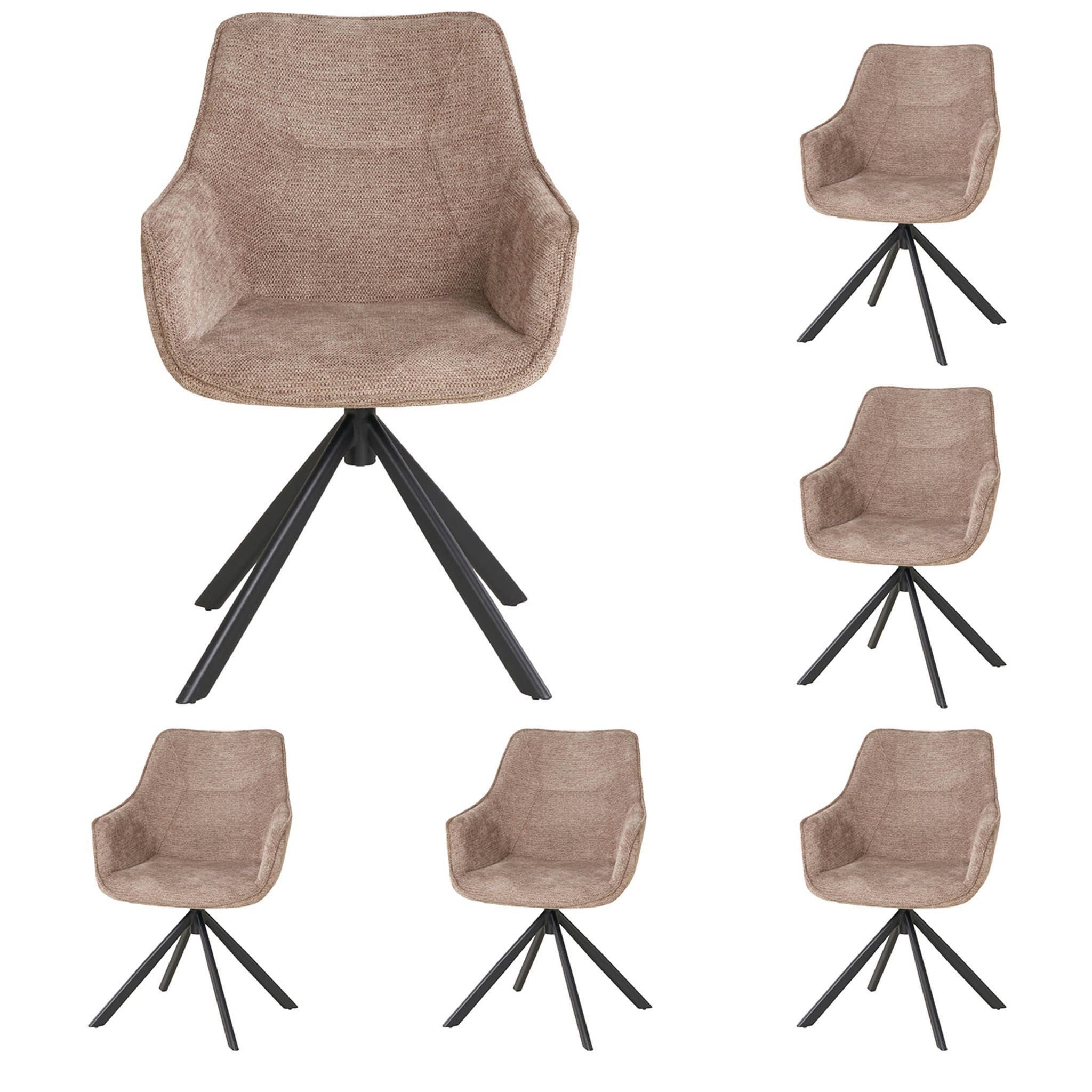 bene living Loungesessel San Carlo - drehbar - hellbraun (6-St., 6er Set), schwarzes Metall-Gestell - bequeme Arm- und Rückenlehne