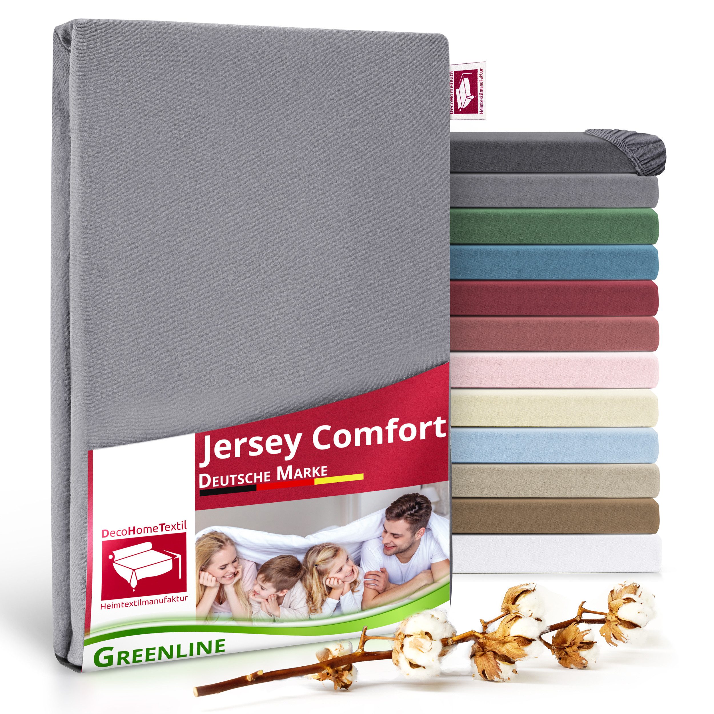 DecoHomeTextil Heimtextilmanufaktur Spannbettlaken Greenline Spannbettlaken Premium Jersey aus 100% Baumwolle