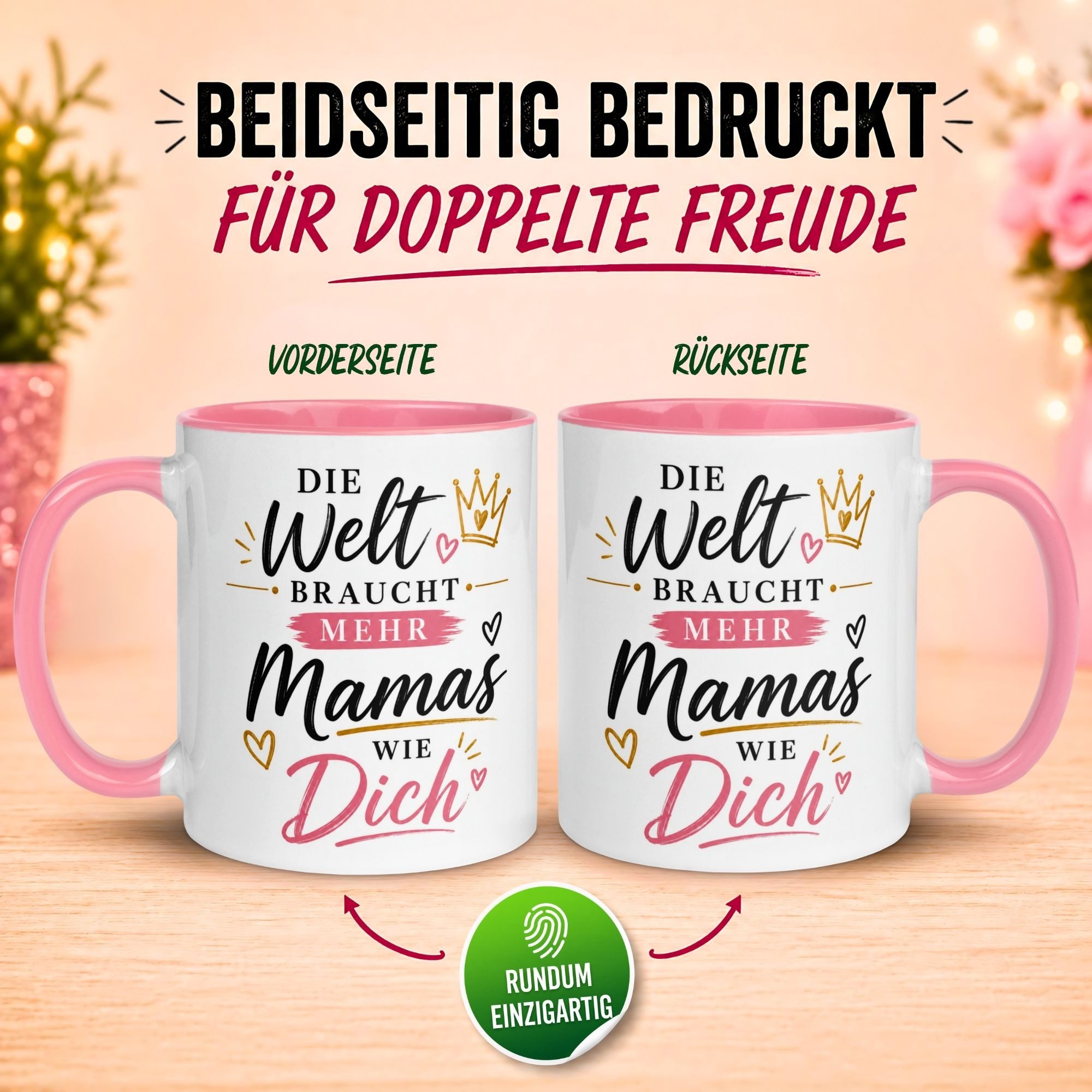 Momentals Tasse Mama – „Die Welt braucht mehr Mamas wie dich“ – Muttertag Geschenk, Gratis Versand · Links-&Rechtshänder · Spülmaschinenfest