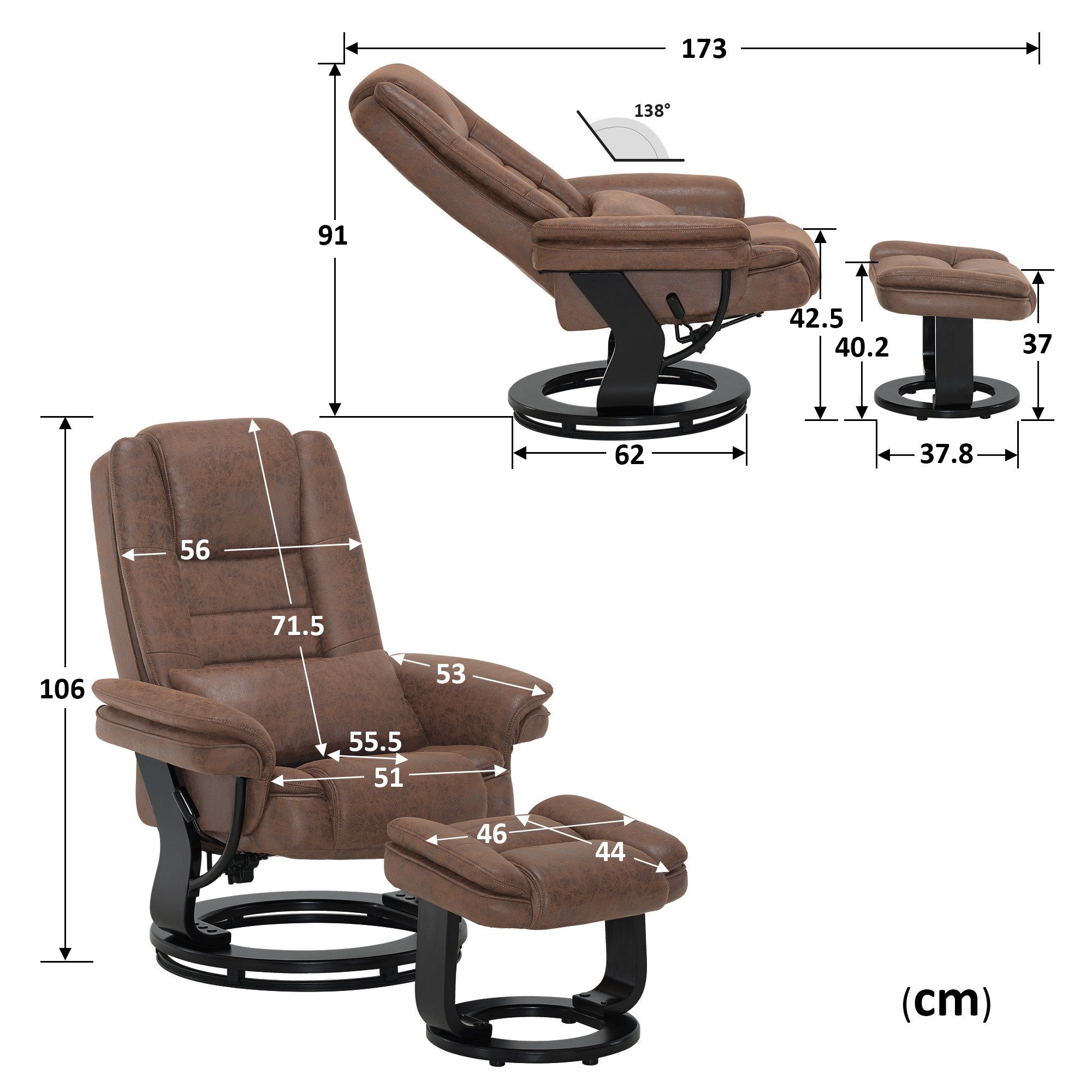 MCombo Relaxsessel 360°Drehbarer Fernsehsessel mit Hocker TV-Sessel 9099 (Relaxsessel mit Hocker), mit Relaxfunktion