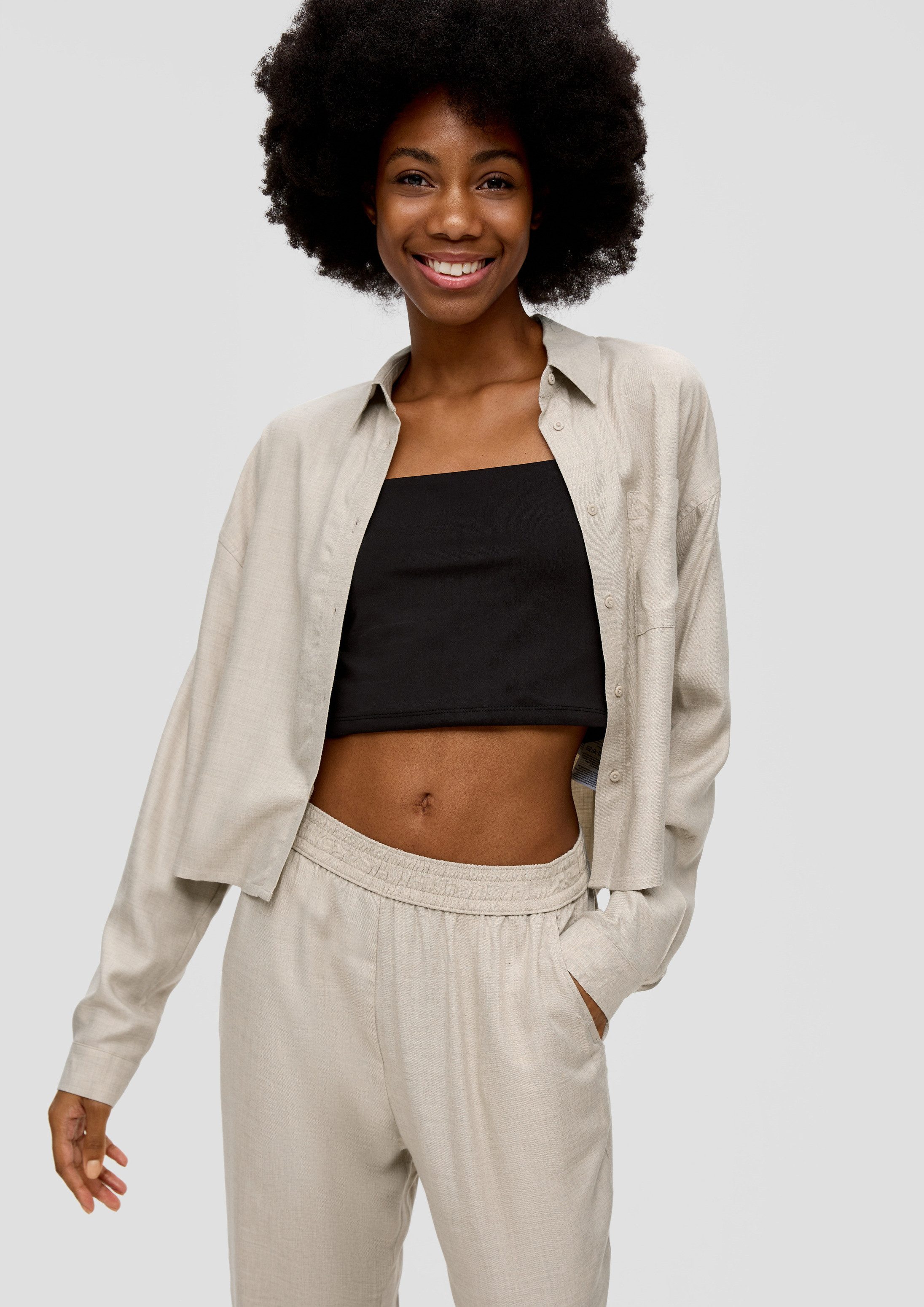 QS Langarmbluse Bluse Verkürzte Bluse aus Viskose