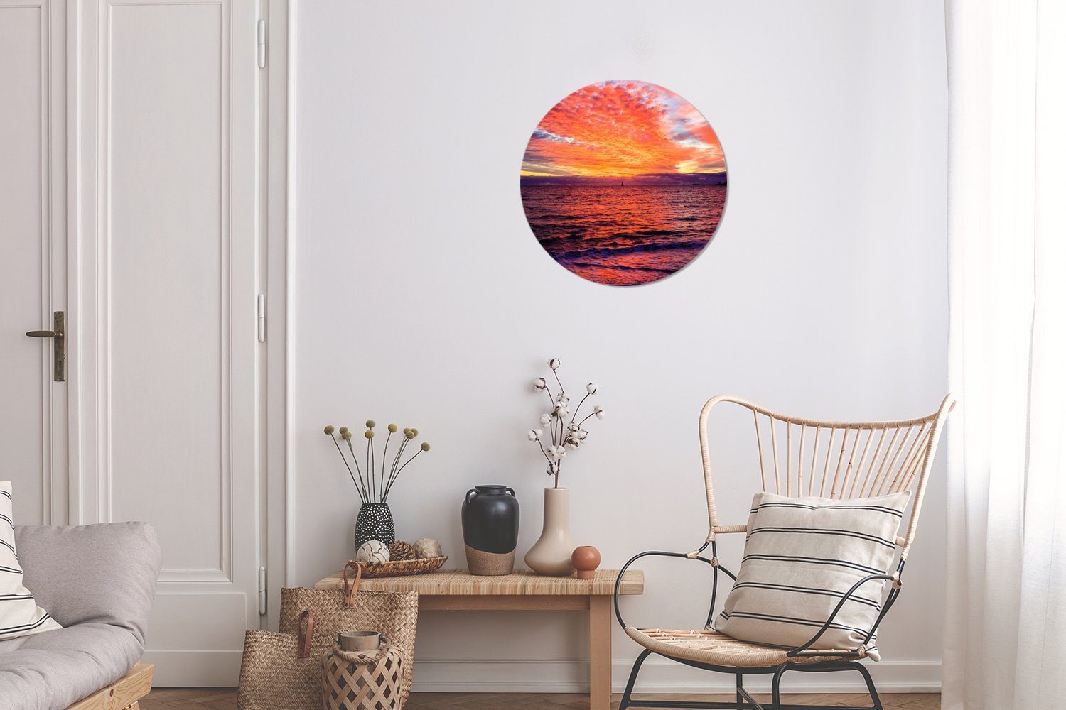 MuchoWow Gemälde Sonnenuntergang - Strand Rundes (1 Wanddekoration 30x30 Rot, Kreis St), Wandbild, Forex, cm Wohnzimmer, 