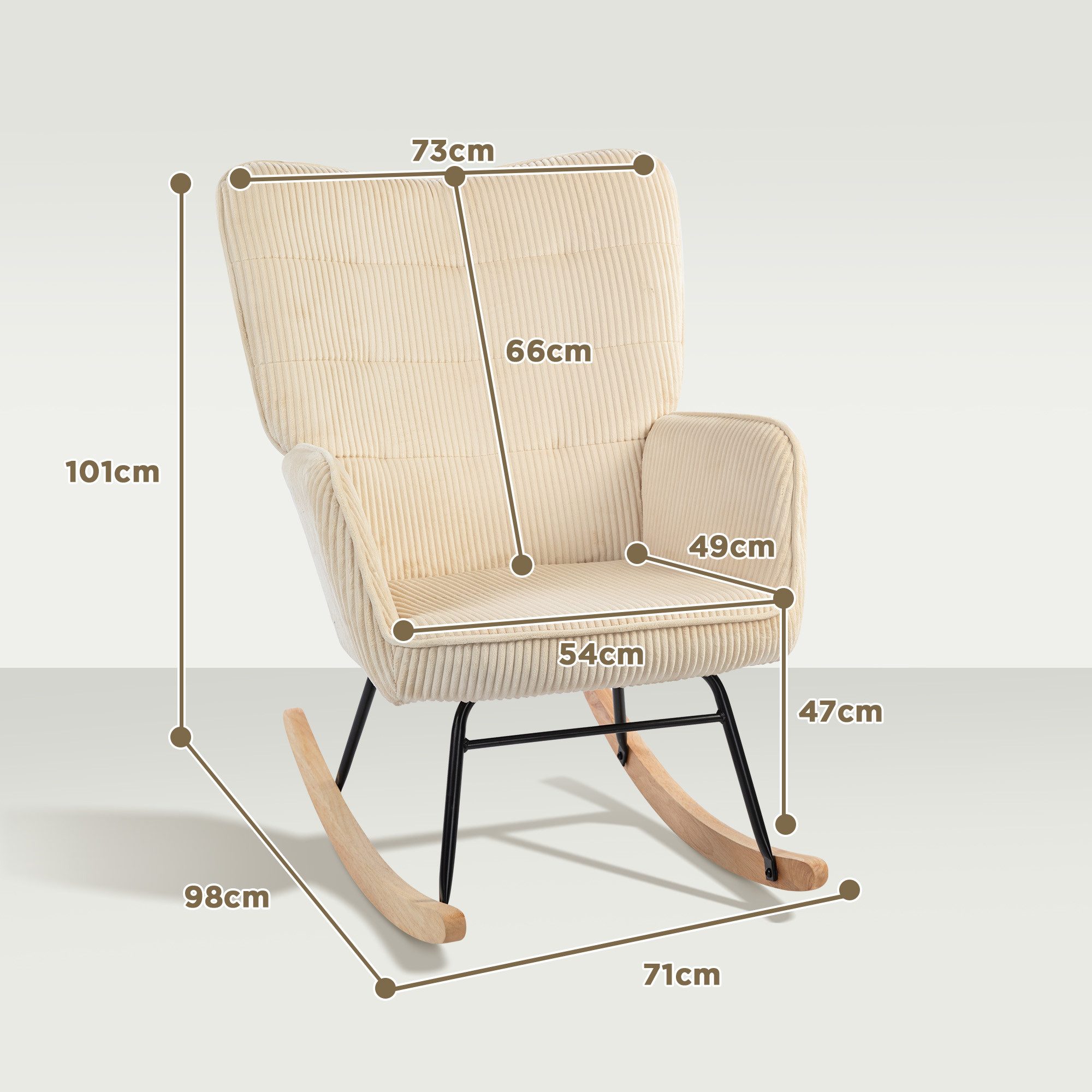 HOMCOM Schaukelstuhl Sessel Relaxsessel Wohnzimmersessel Akzentstuhl (Schaukelsessel, 1 St), für Wohnzimmer, Schlafzimmer, Beige