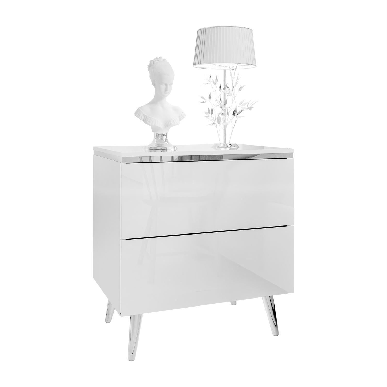 Lookway Nachttisch AURORA II SILVER mit LED‑Beleuchtung (1x Nachttisch), 50x48/53/54x37 cm