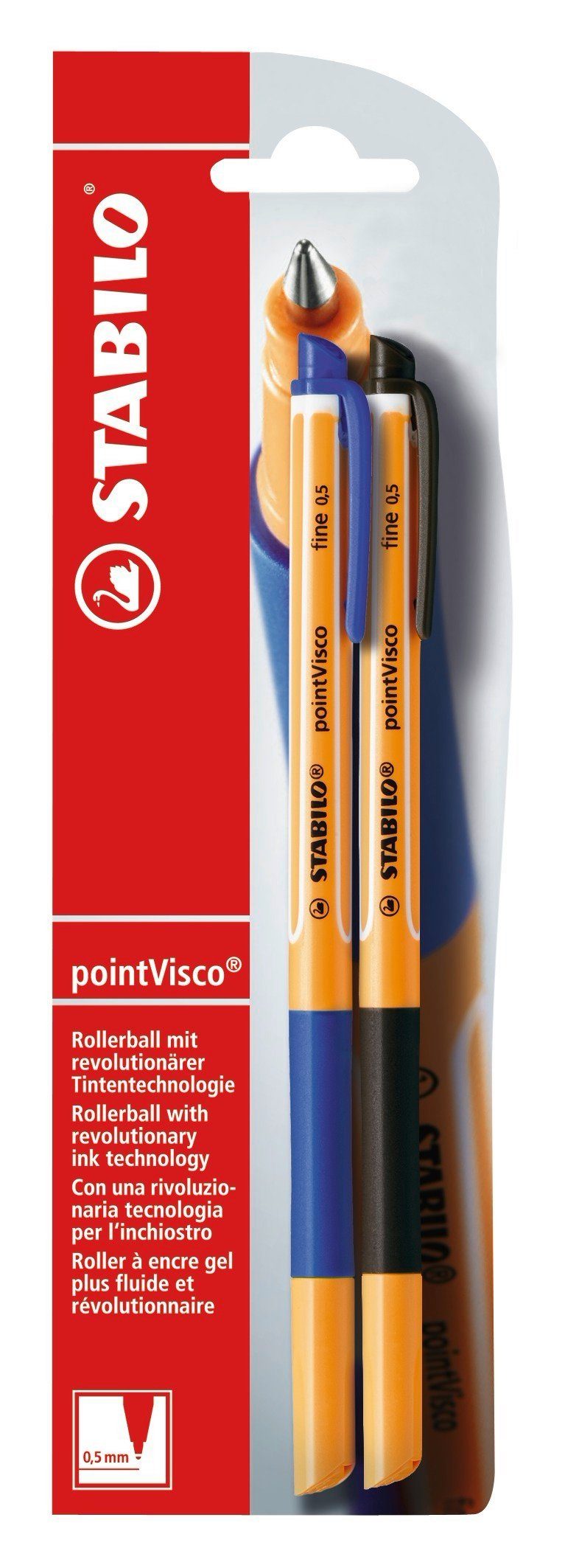 STABILO Tintenroller Rollerball Point Visco 2er Etui blau/schwarz, Blister