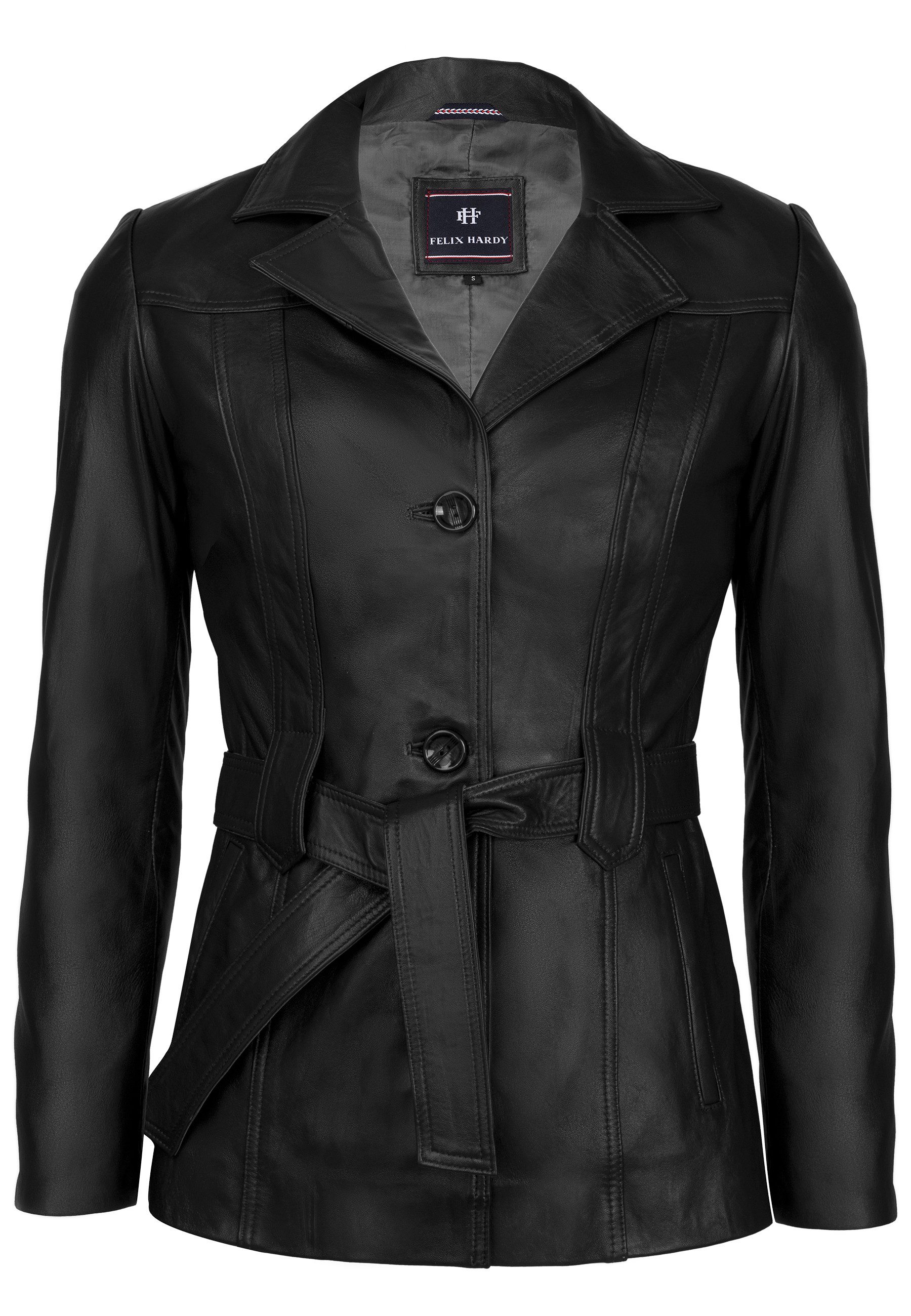 Felix Hardy Lederjacke Lederjacke mit Gürtel und Knöpfen