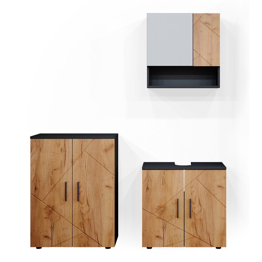 Vicco Badmöbel-Set Irma, Anthrazit/Eiche, 3 Teile, mit Unterschrank 60 cm, günstig online kaufen