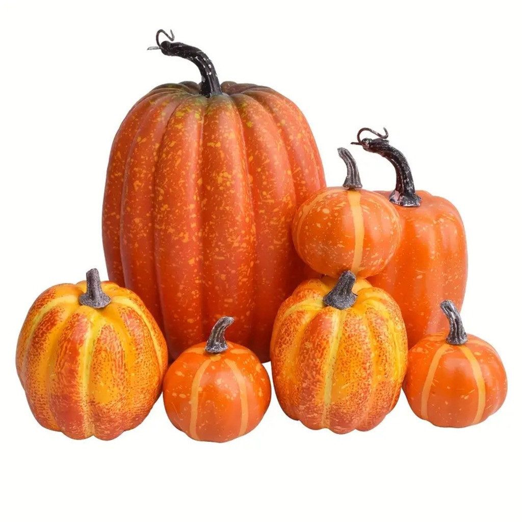 Sorvyzxn Dekofigur Künstliche Kürbisse 7er Set, Herbstdeko in Verschiedenen Größen, Realistische Kürbis-Deko für Halloween, Erntedank & Herbst