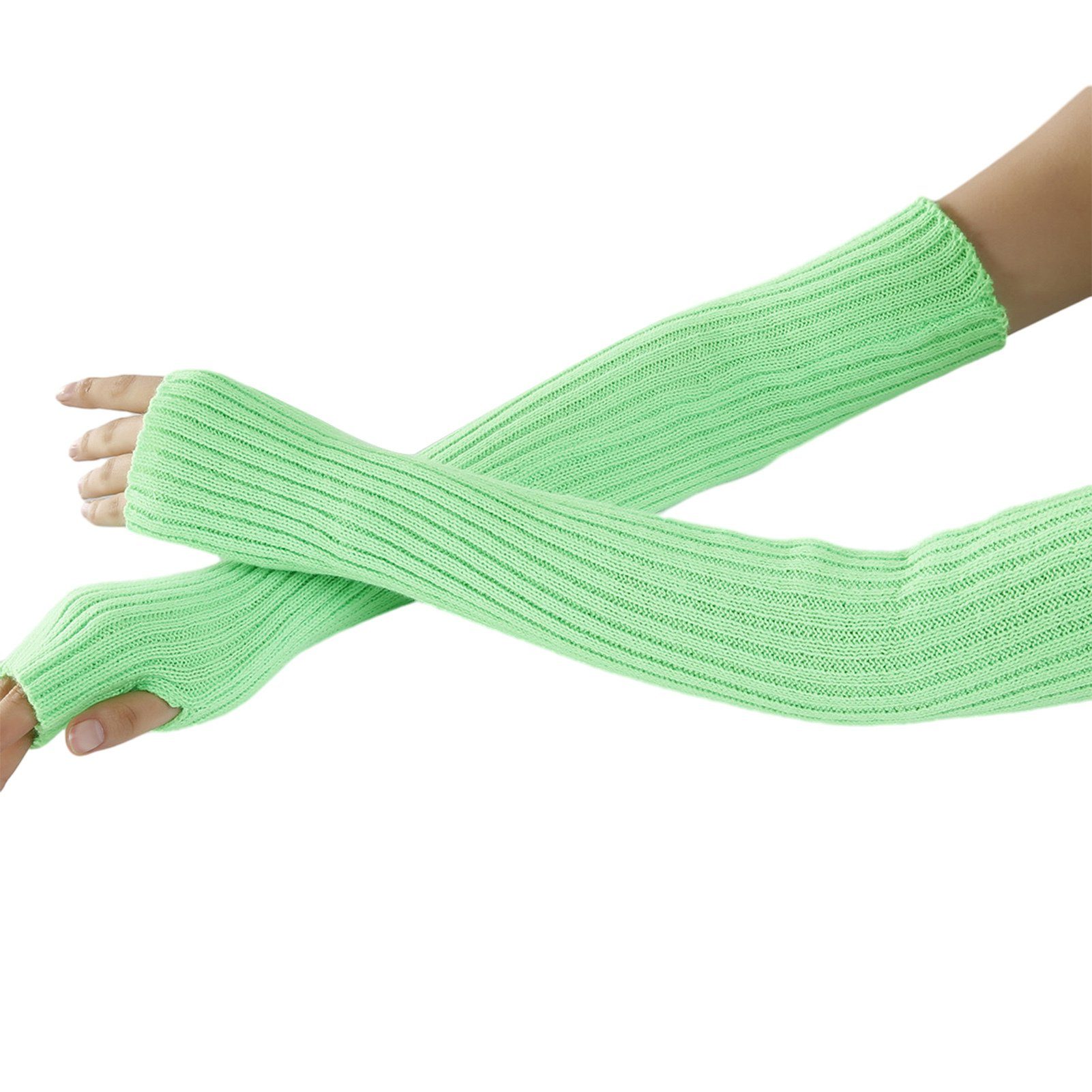 Blusmart Strickhandschuhe Winterhandschuhe Zum Warmhalten, Lange Fingerlose Handschuhe, Bequeme Strickhandschuhe Grün