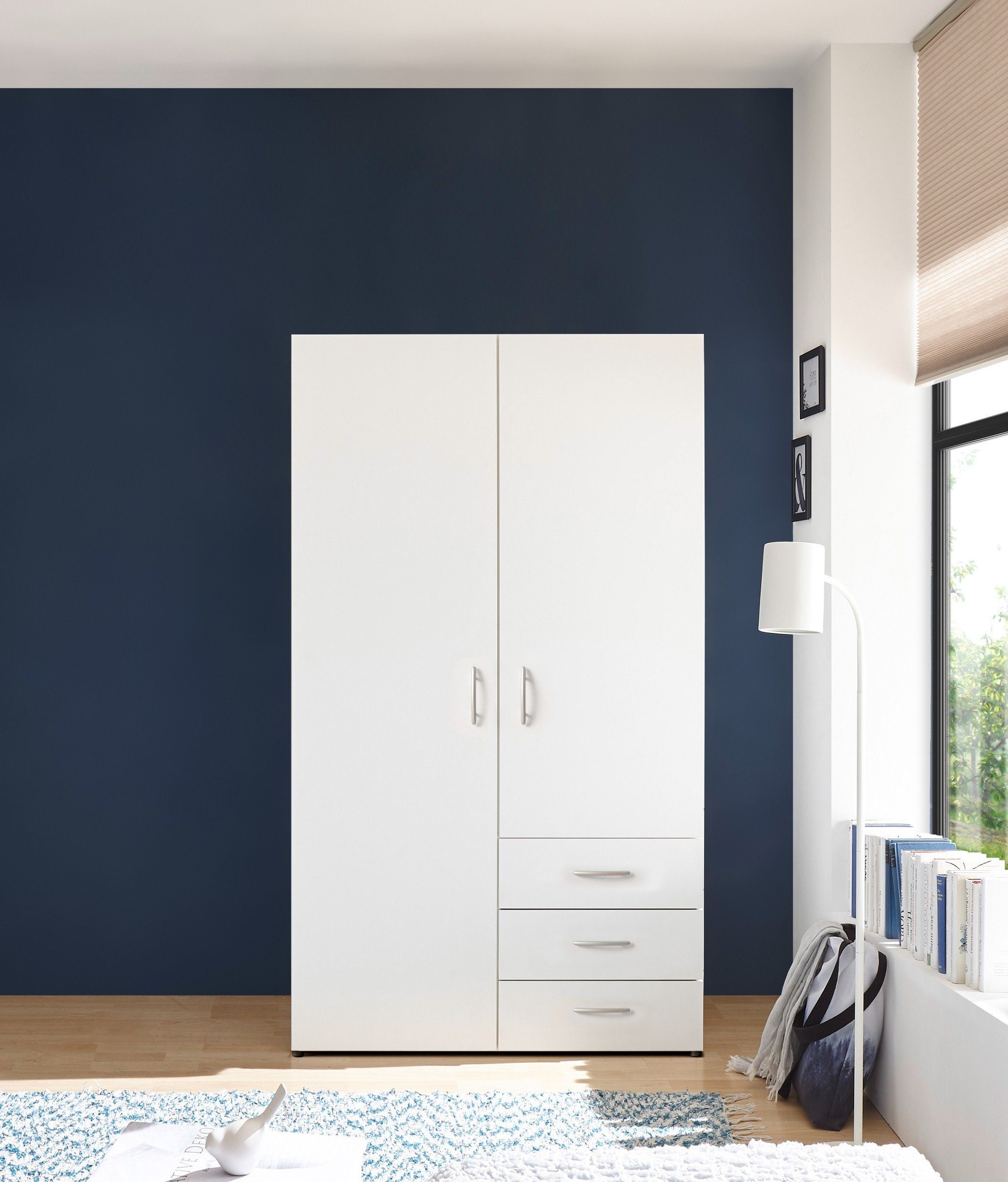 möbelando Kleiderschrank Harry in Weiß mit 3 Schubladen und 2 Türen