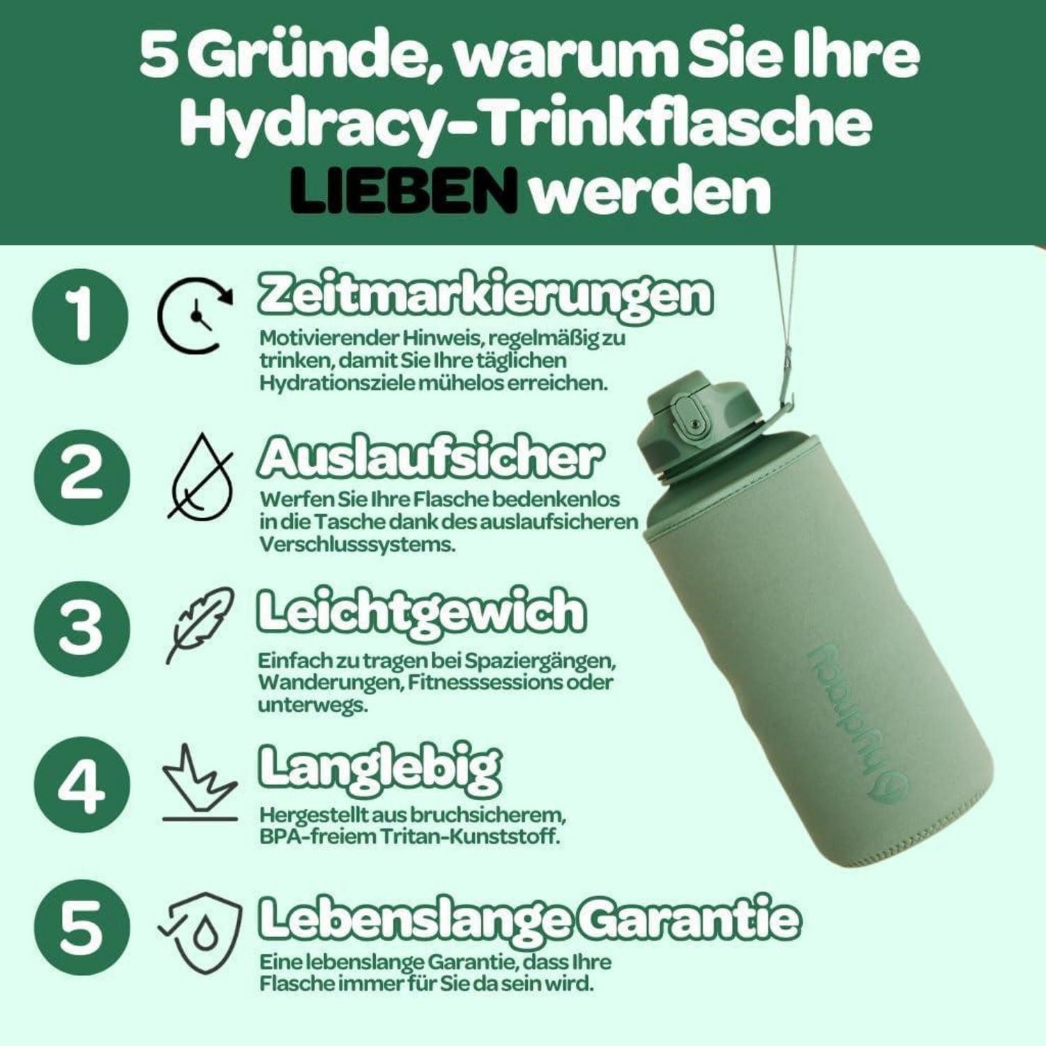 LuxusKollektion Trinkflasche Trinkflasche Fruchteinsatz BPAfrei 2L - Schnelltrink Mondlichtgrün