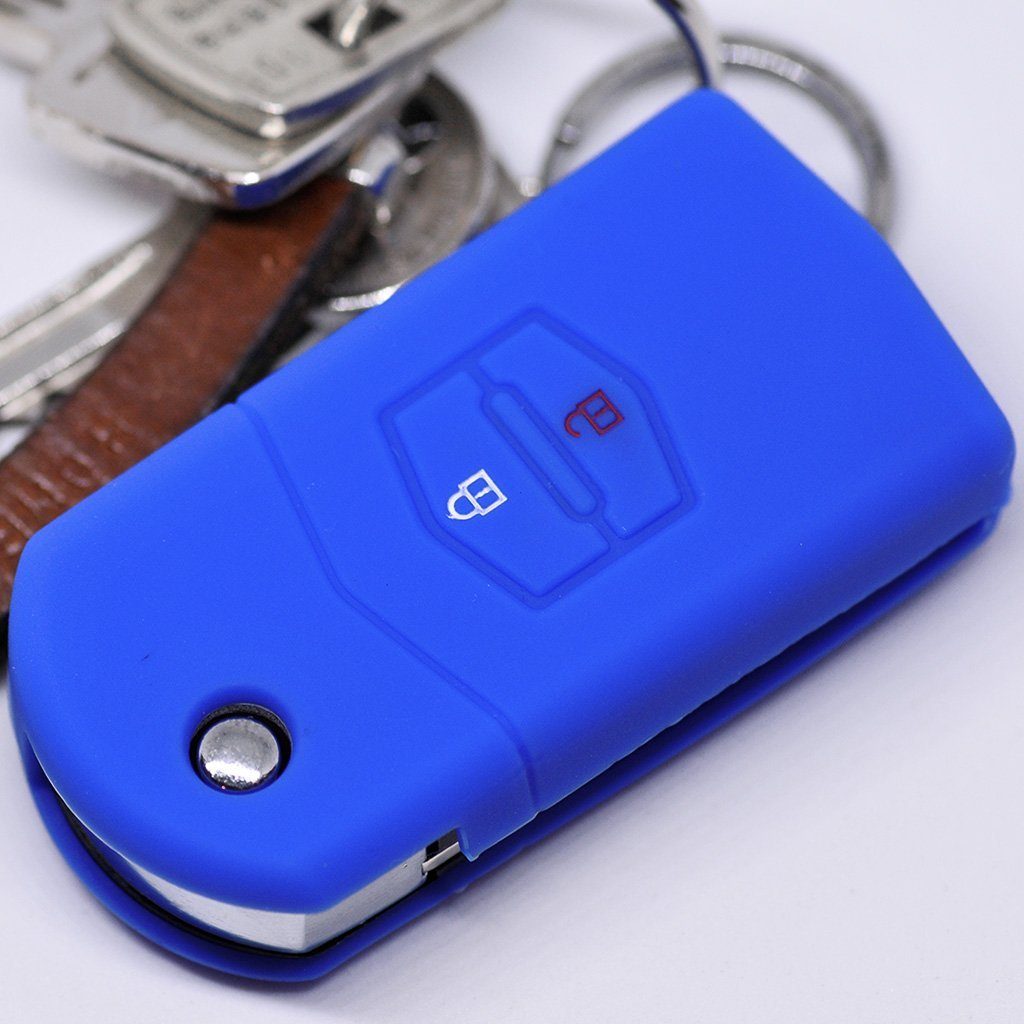 mt-key Schlüsseltasche Autoschlüssel Softcase Silikon Schutzhülle Blau, für Mazda CX-7 CX-5 2 4 5 6 RX-8 2 Tasten Klappschlüssel