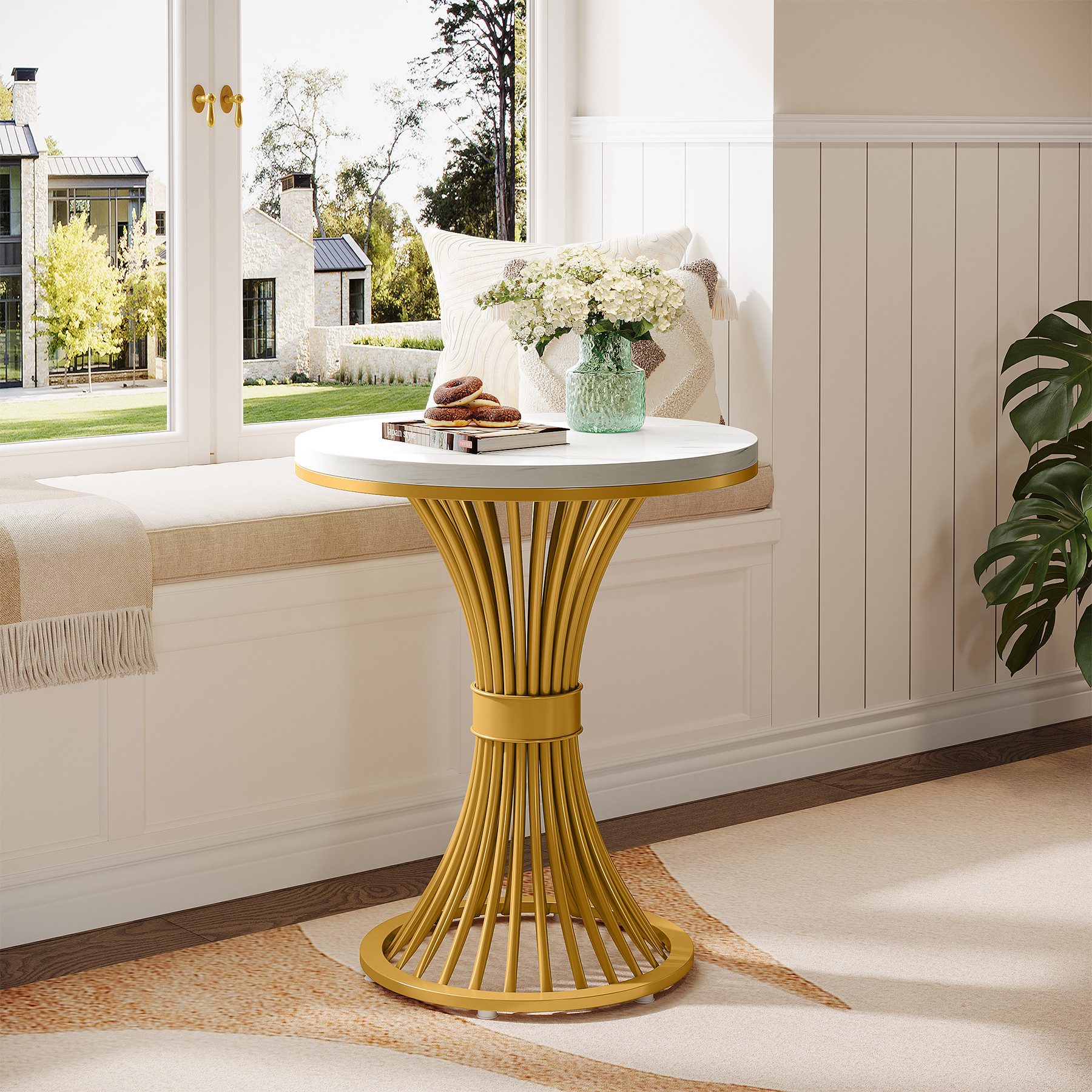Tribesigns Beistelltisch 50cm Rund mit Kunstmarmor Tischplatte, Kleiner Tisch Mit Metallbasis – Bild 5 von 5