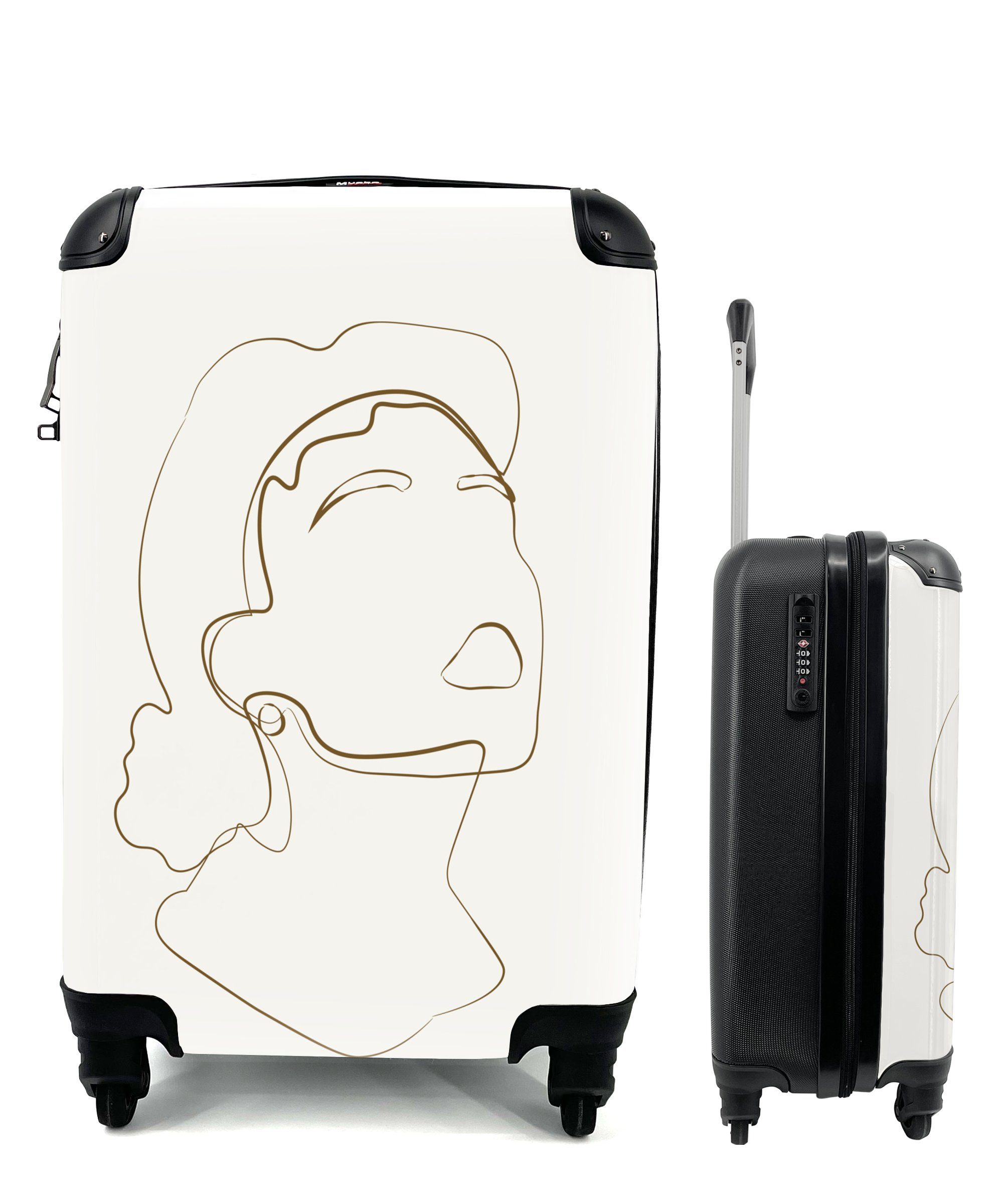 Linienkunst Reisetasche für MuchoWow Frauen Minimalismus, Trolley, Rollen, - Ferien, rollen, mit Reisekoffer 4 Handgepäck - Handgepäckkoffer