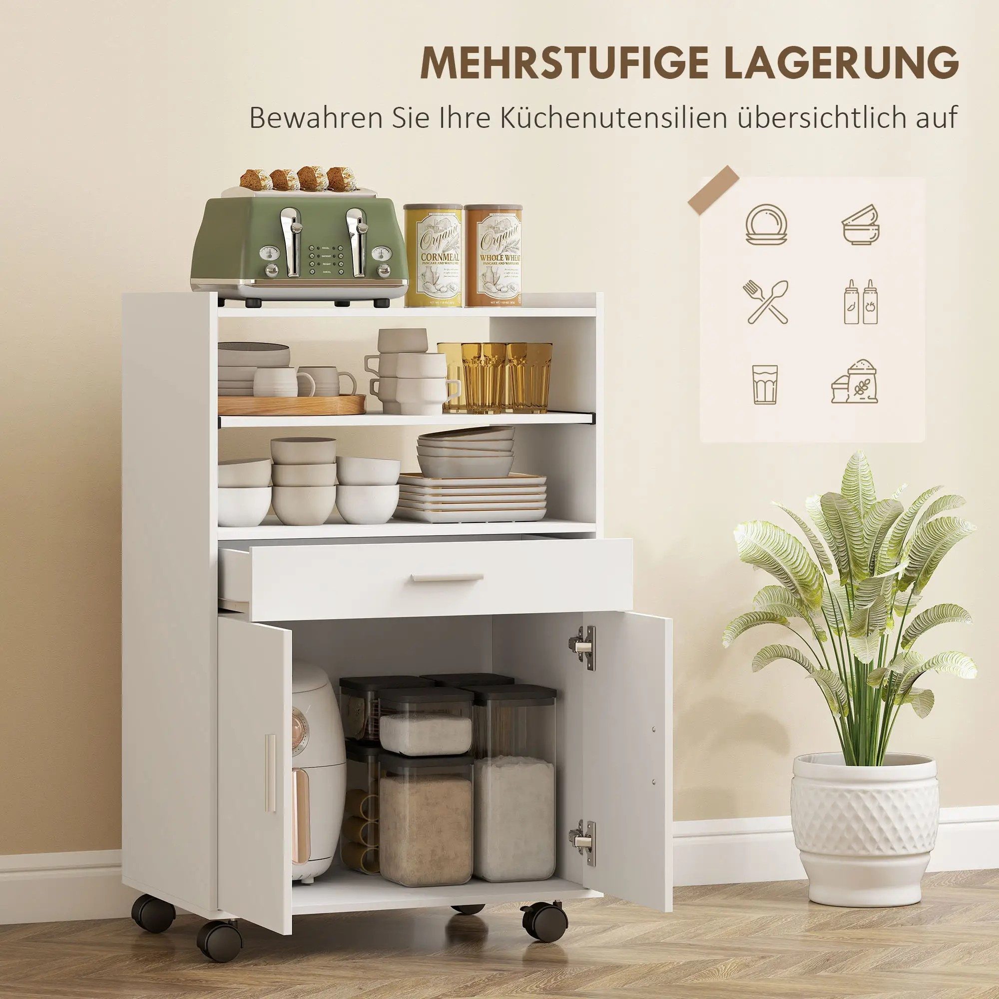 BlingBin Sideboard Küchenschrank mit Rollen Mikrowellenregal Mikrowellensch günstig online kaufen