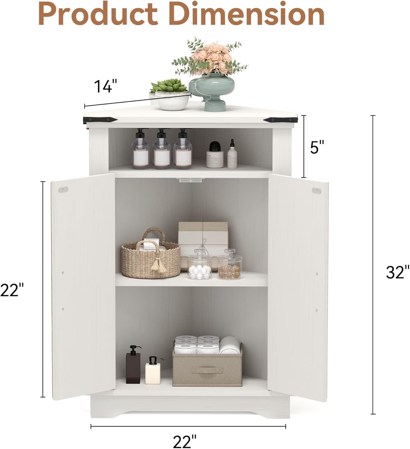 GarveeMore Eckschrank mit Scheunentüren und verstellbarem Regal,Eck-Badezimmerschrank Bauernhaus-Badezimmertisch mit Stauraum für kleine Räume,Küche