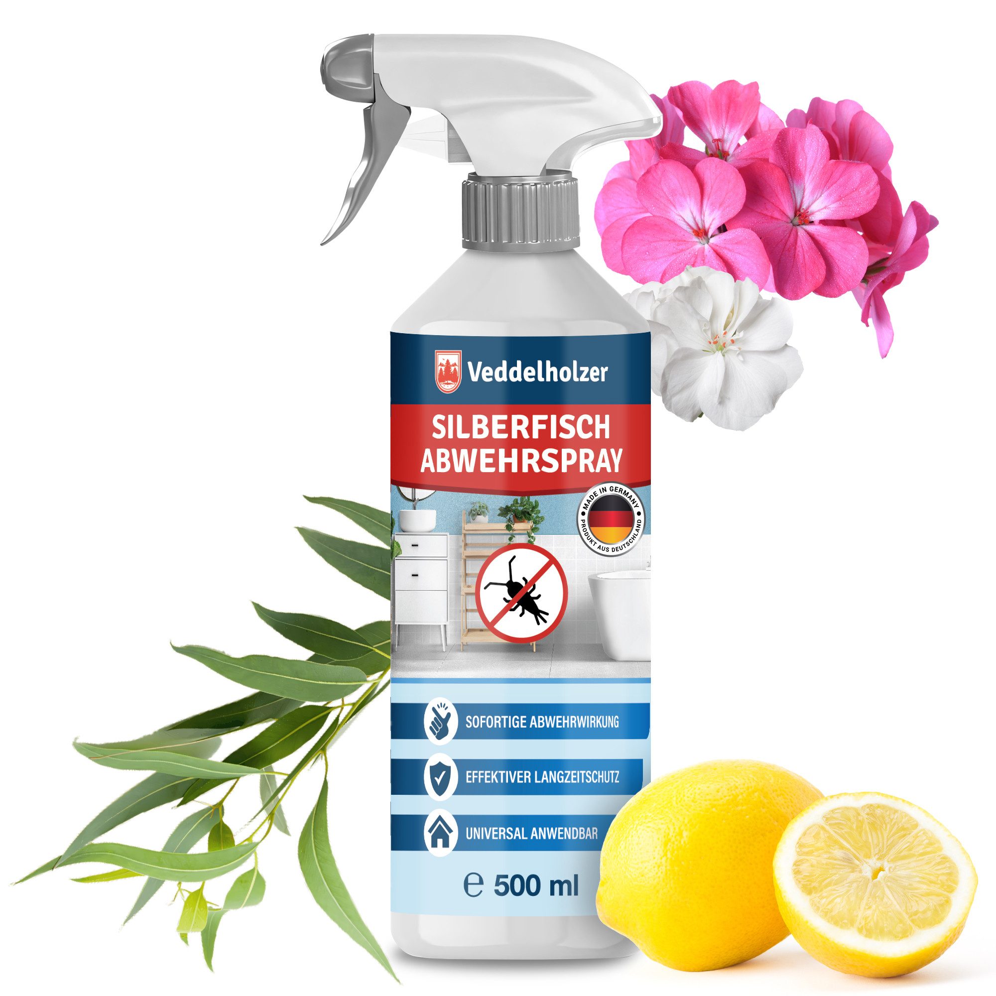 Veddelholzer Insektenspray 500 ml Papier- & Silberfisch Abwehrspray Laborgeprüfte Wirksamkeit, 500 ml, sofort und Langzeitschutz Effektiv & Dauerhaft, Silberfische bekämpfen optimale Alternative zu Silberfisch Köderdose