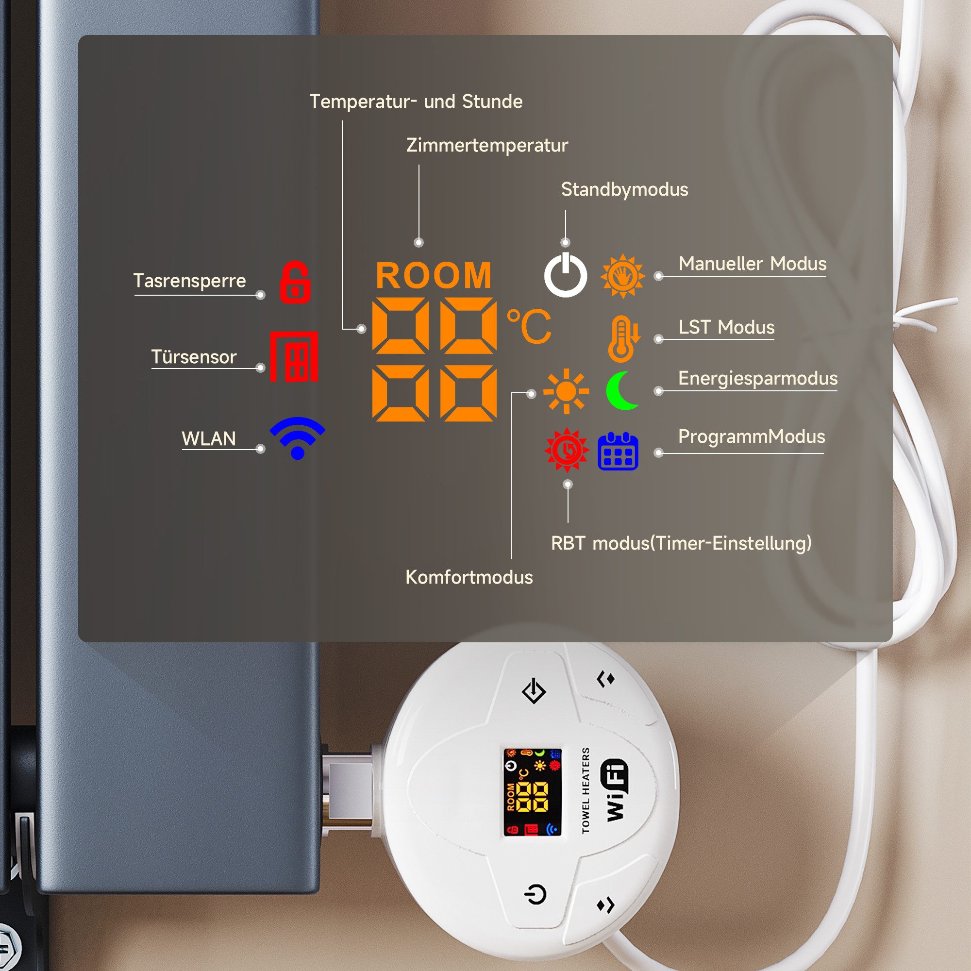 SONNI Elektro-Heizkörper Elektro-Heizkörper mit WiFi-Fernbedienung,Temperaturregelung:400W-800W – Bild 4 von 5