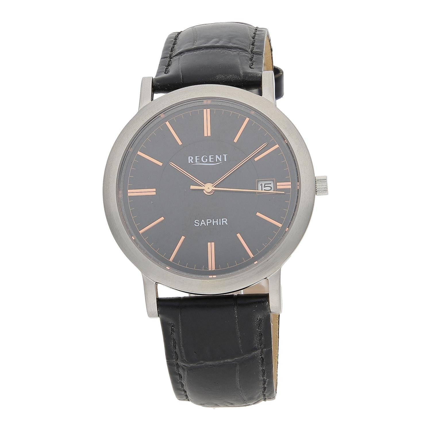Quarzuhr Regent Unisex Armbanduhr 3590stqus Leder, schwarz