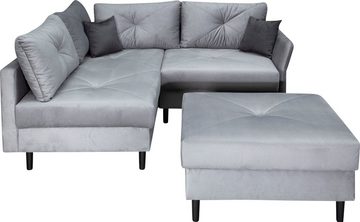 COLLECTION AB Ecksofa Reina L-Form, Ottomane beidseitig, 4 Rückenkissen & 2 Zierkissen, Massivholz-Füße