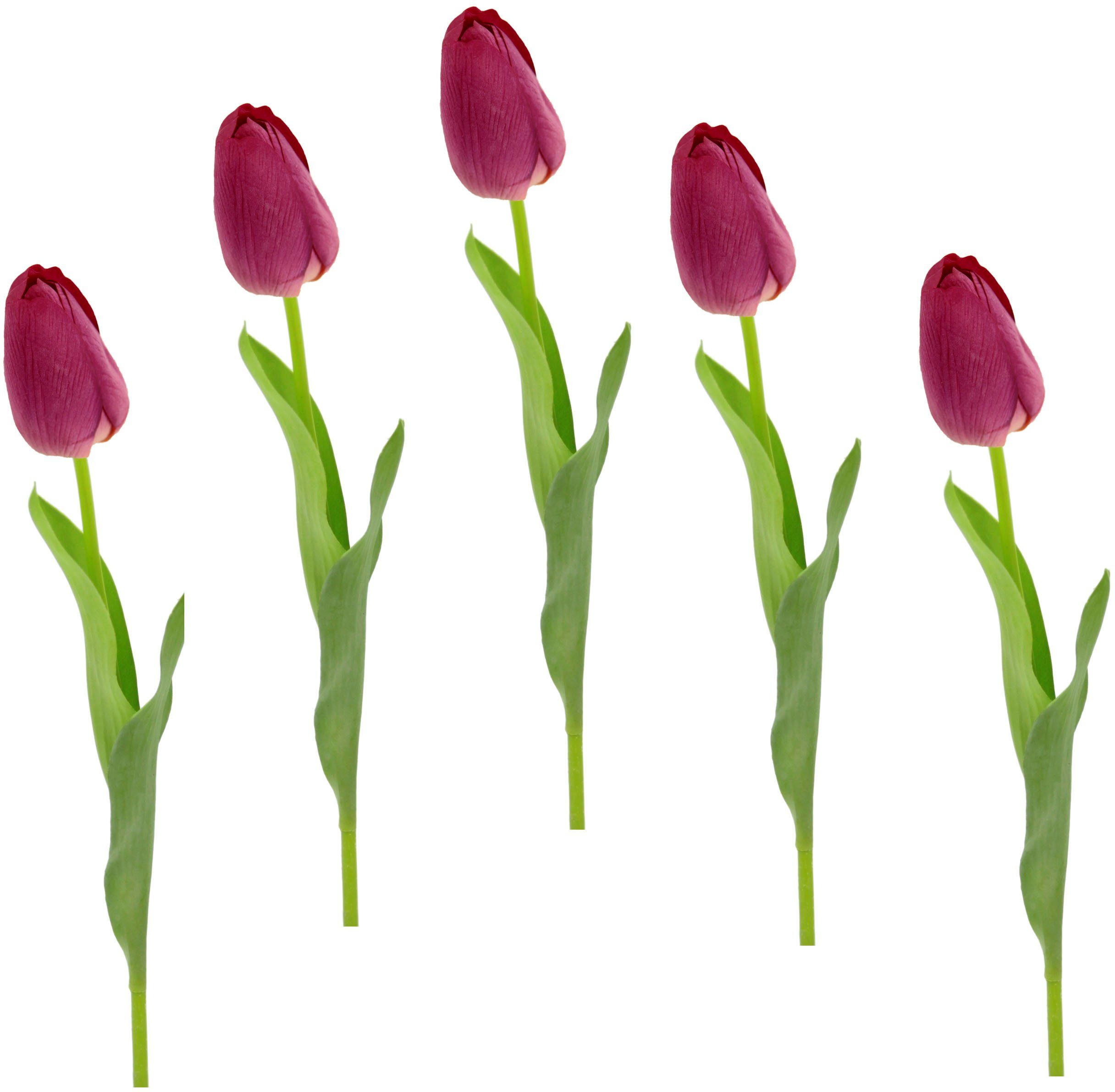 Kunstblume künstliche I.GE.A., Stielblume Real Höhe Tulpen, 5er Kunstblumen, dunkelrosa Touch cm, Set Tulpenknospen, 67