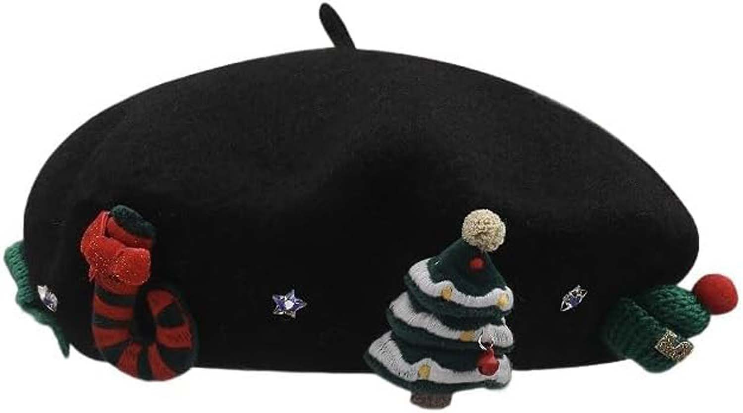 Coonoor Baskenmütze Damen Weihnachtsthema Wolle Baskenmütze für Frauen