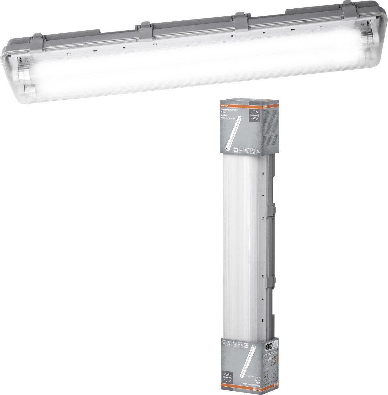 Osram Lichtleiste Osram Feuchtraumleuchte Submarine 2 x 7 Watt 65 cm, Inkl. Leuchtmittel, Nicht dimmbar ohne Bewegungsmelder