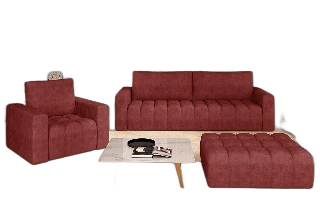 Xlmoebel Polstergarnitur Sofa-Set 3+1 Sitzhocker Möbel Samt Textil 3-teilig Wohnzimmer, Hergestellt in Europa